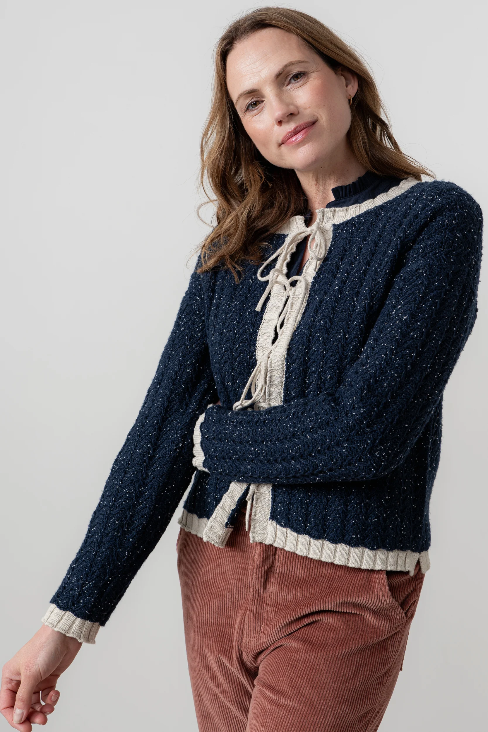 Adelia Tie Front Cardigan Navy - Image 2
