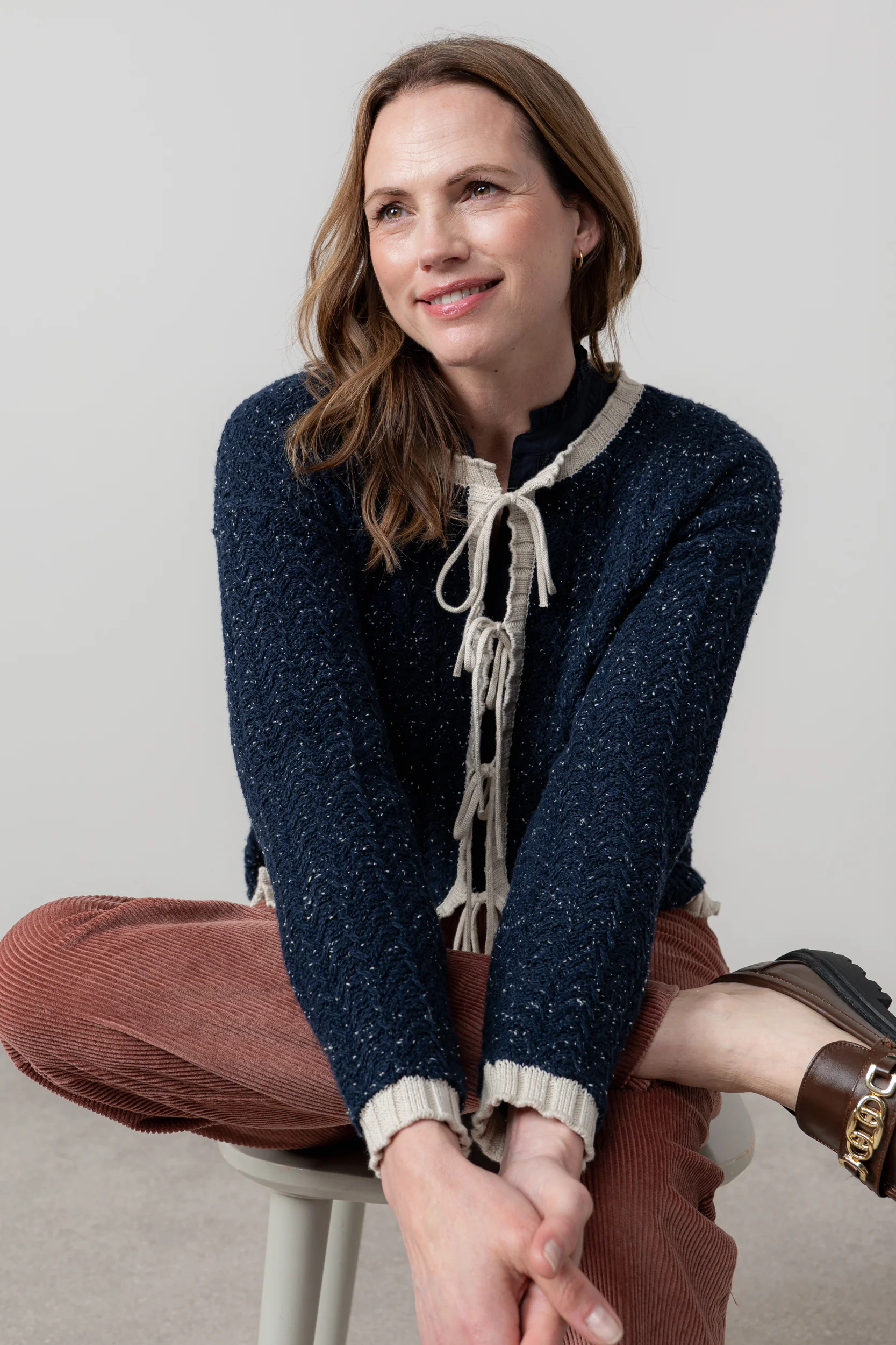 Adelia Tie Front Cardigan Navy - Image 3