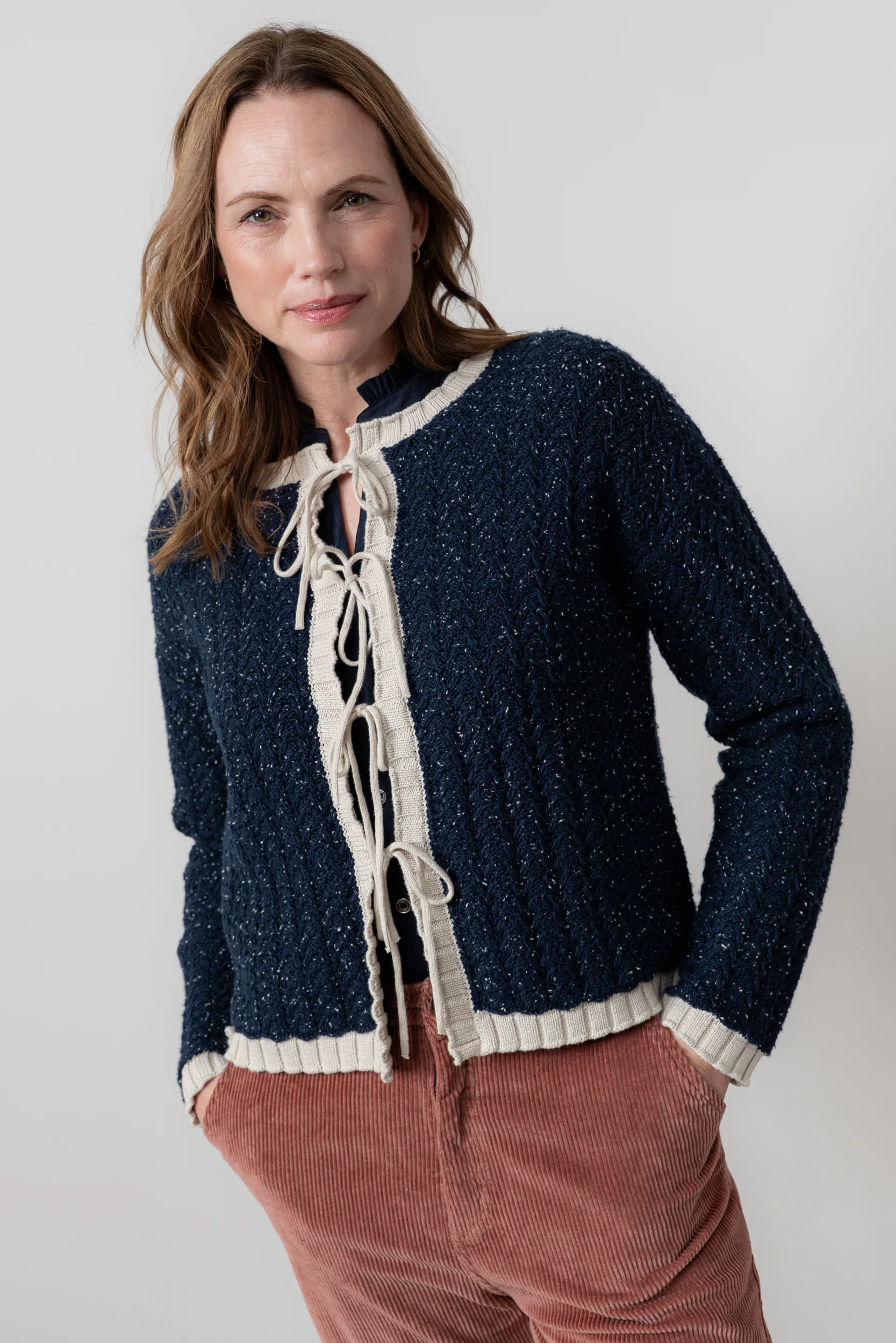 Adelia Tie Front Cardigan Navy - Image 6