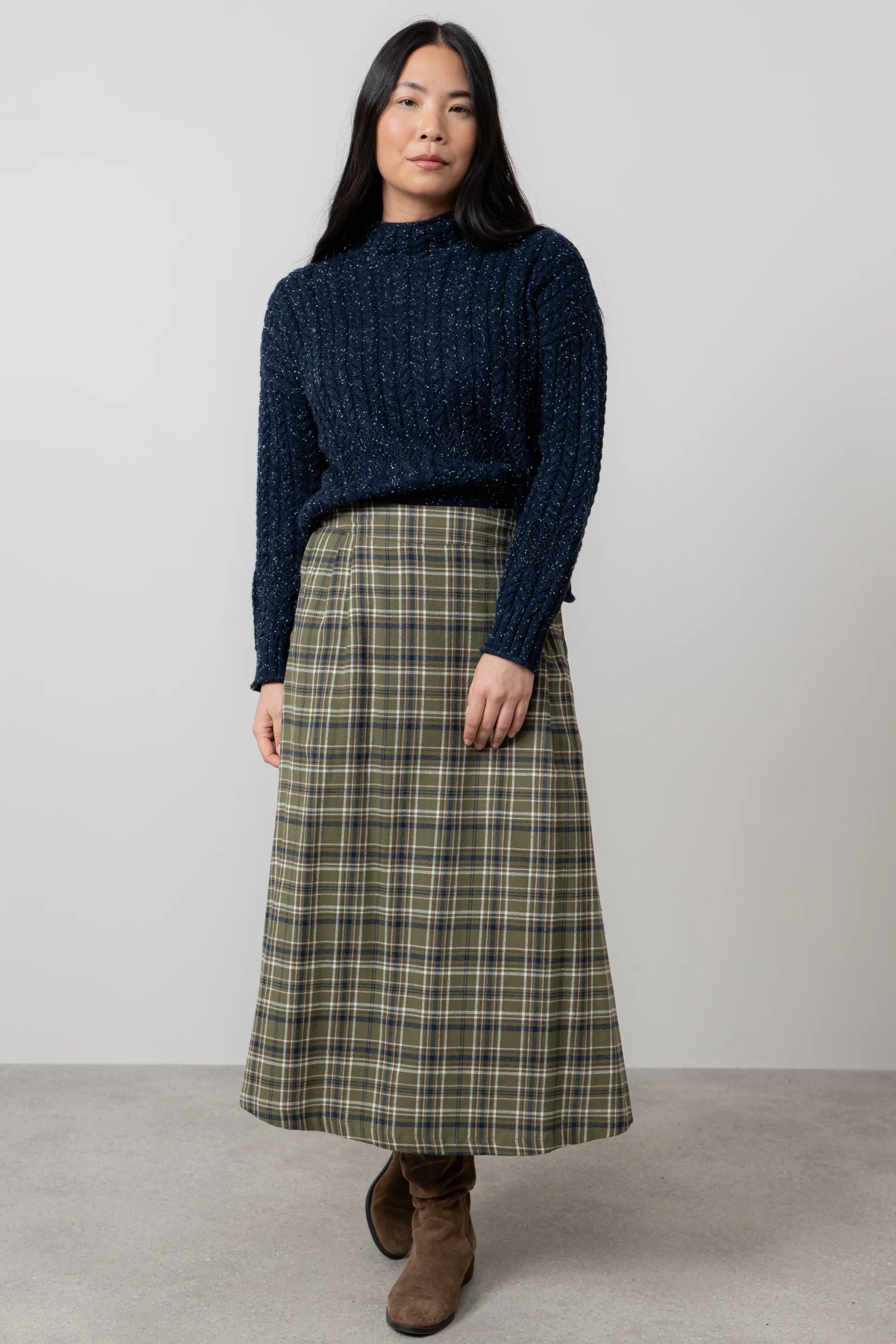 Alice Organic Brushed Cotton Check Midi Skirt - Image 3