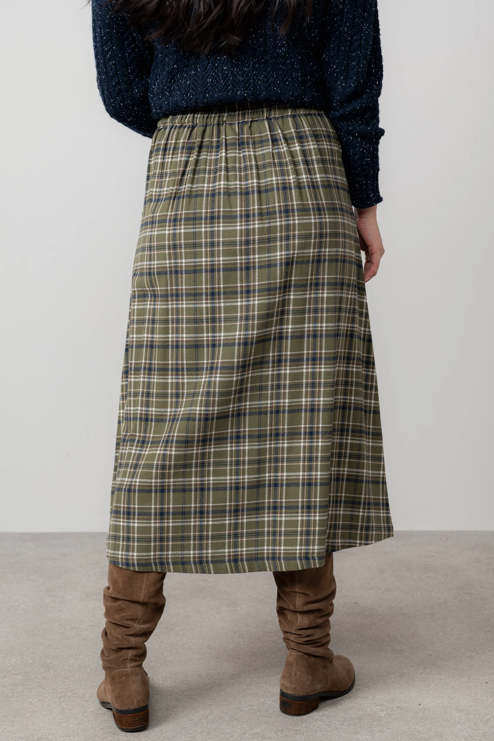 Alice Organic Brushed Cotton Check Midi Skirt - Image 4