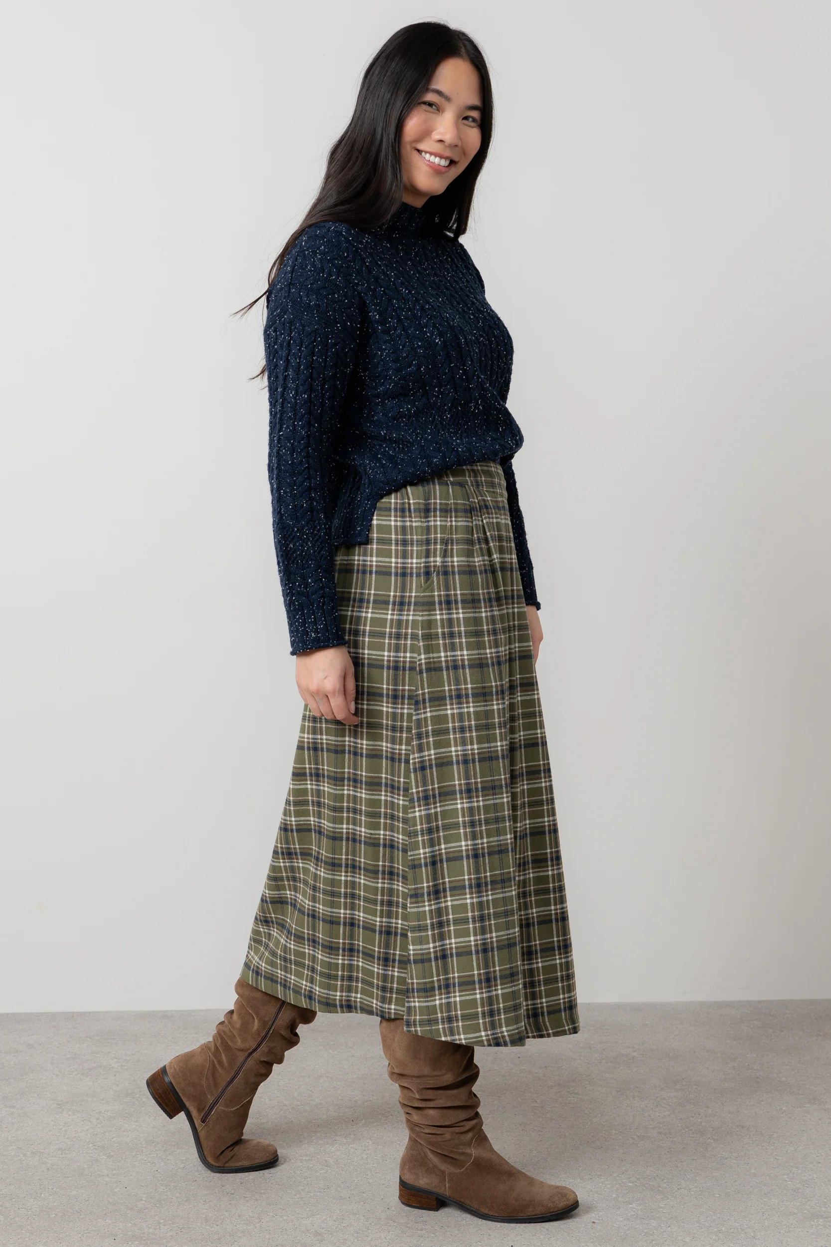 Alice Organic Brushed Cotton Check Midi Skirt - Image 6