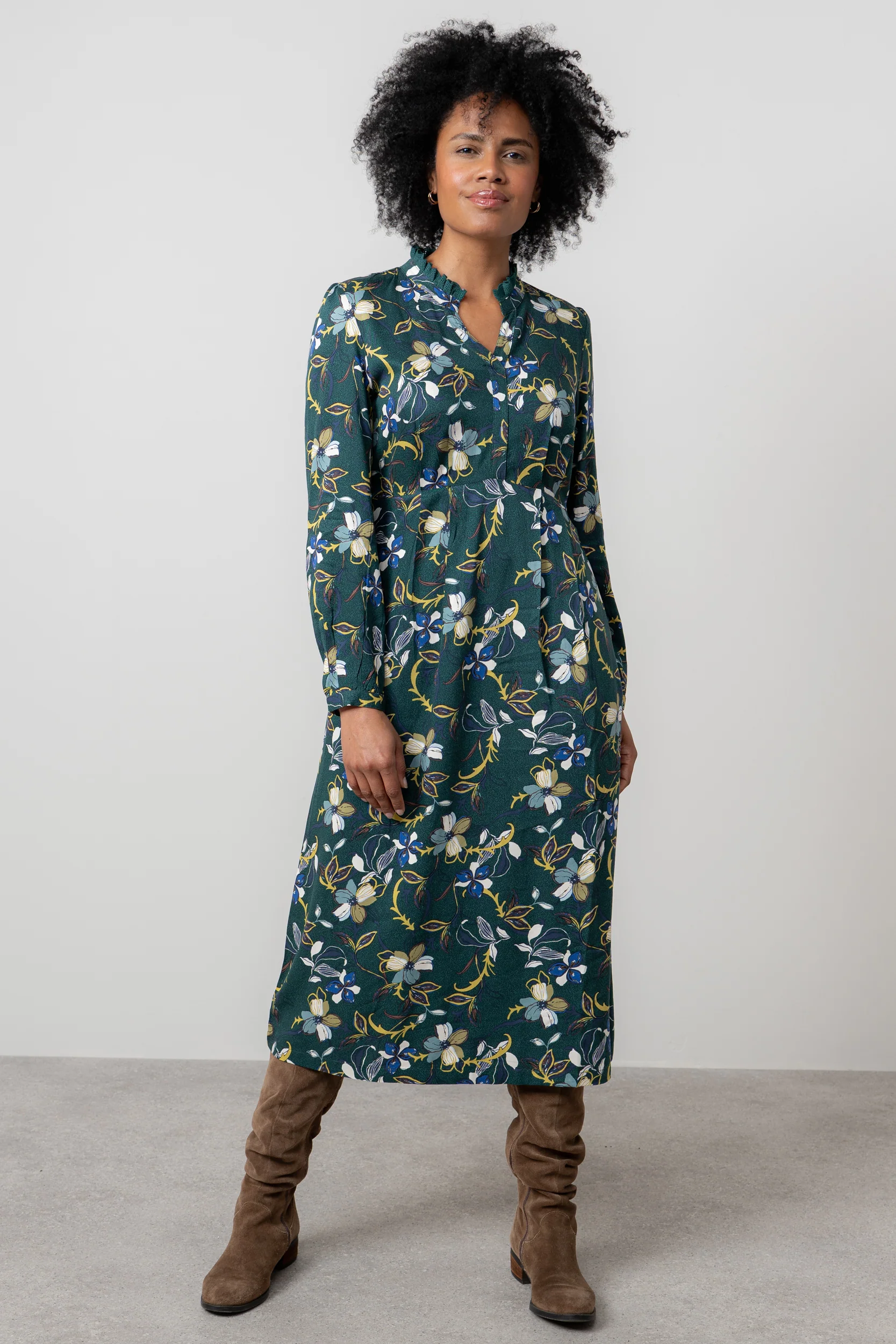 Amberley Floral Print Midi Dress Green - Image 3