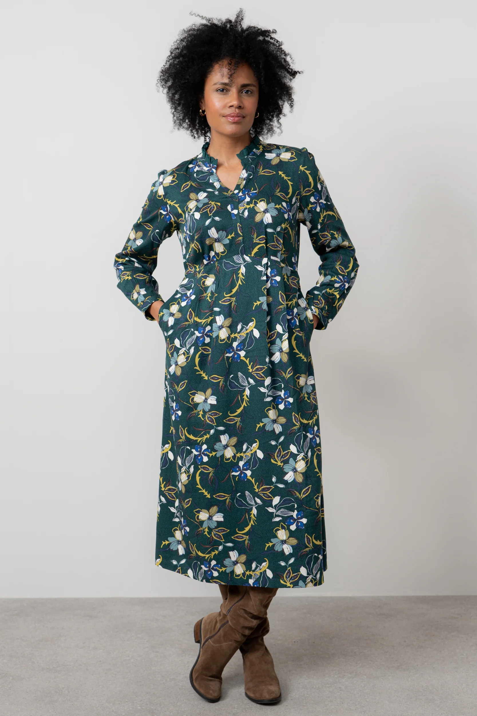Amberley Floral Print Midi Dress Green - Image 6