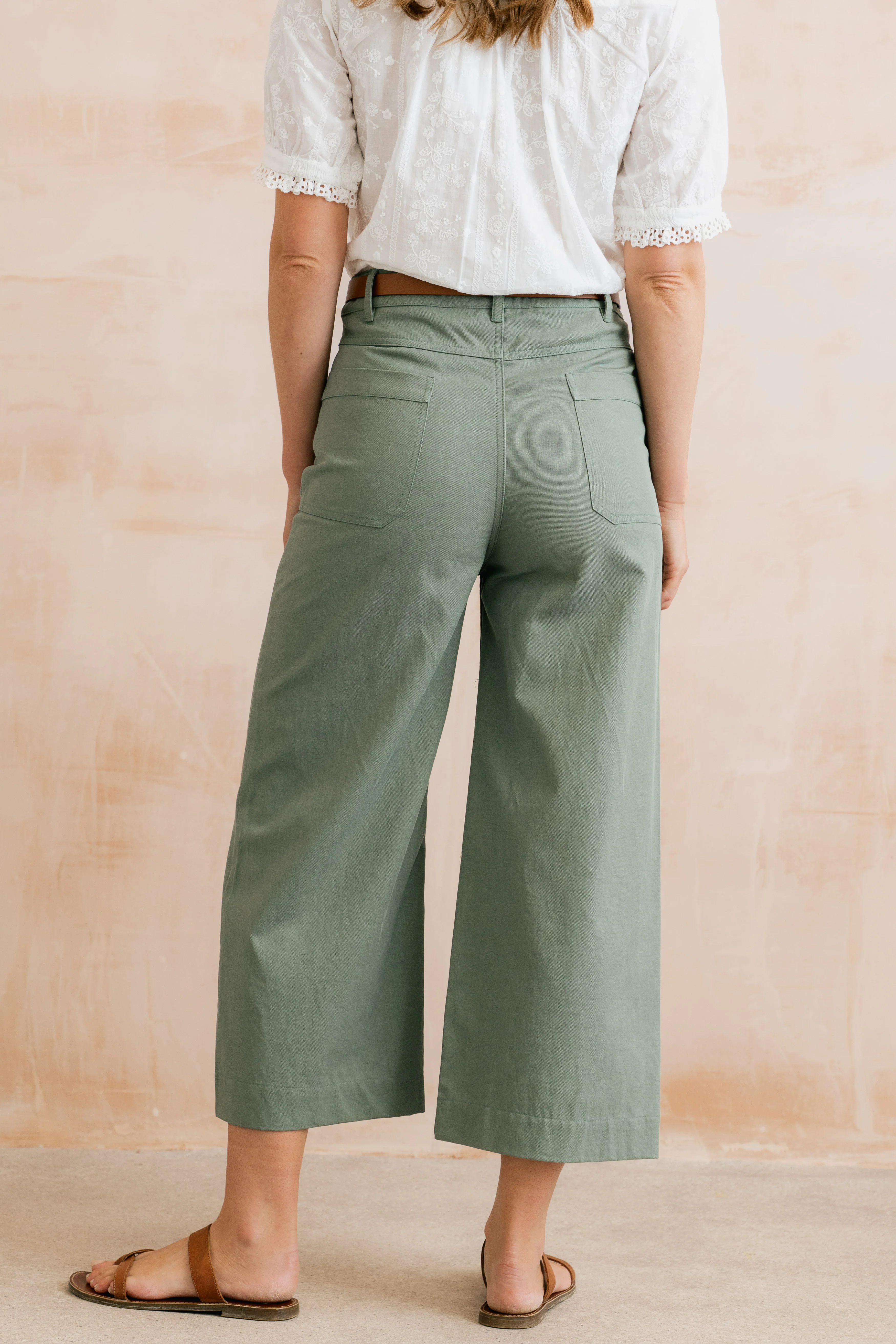 Amelia Cropped Wide Leg Trousers Laurel Green - Image 4