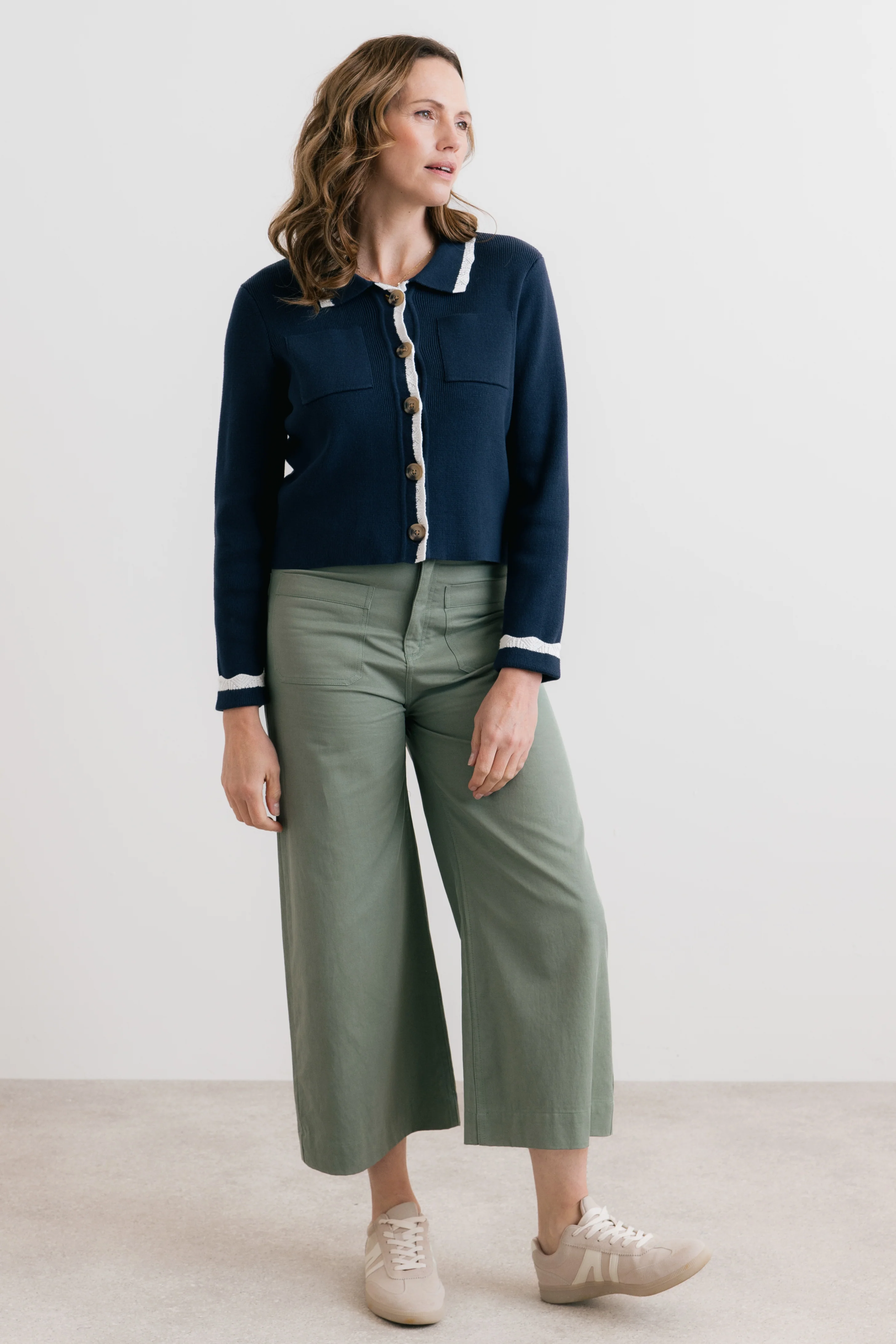 Amelia Cropped Wide Leg Trousers Laurel Green - Image 5