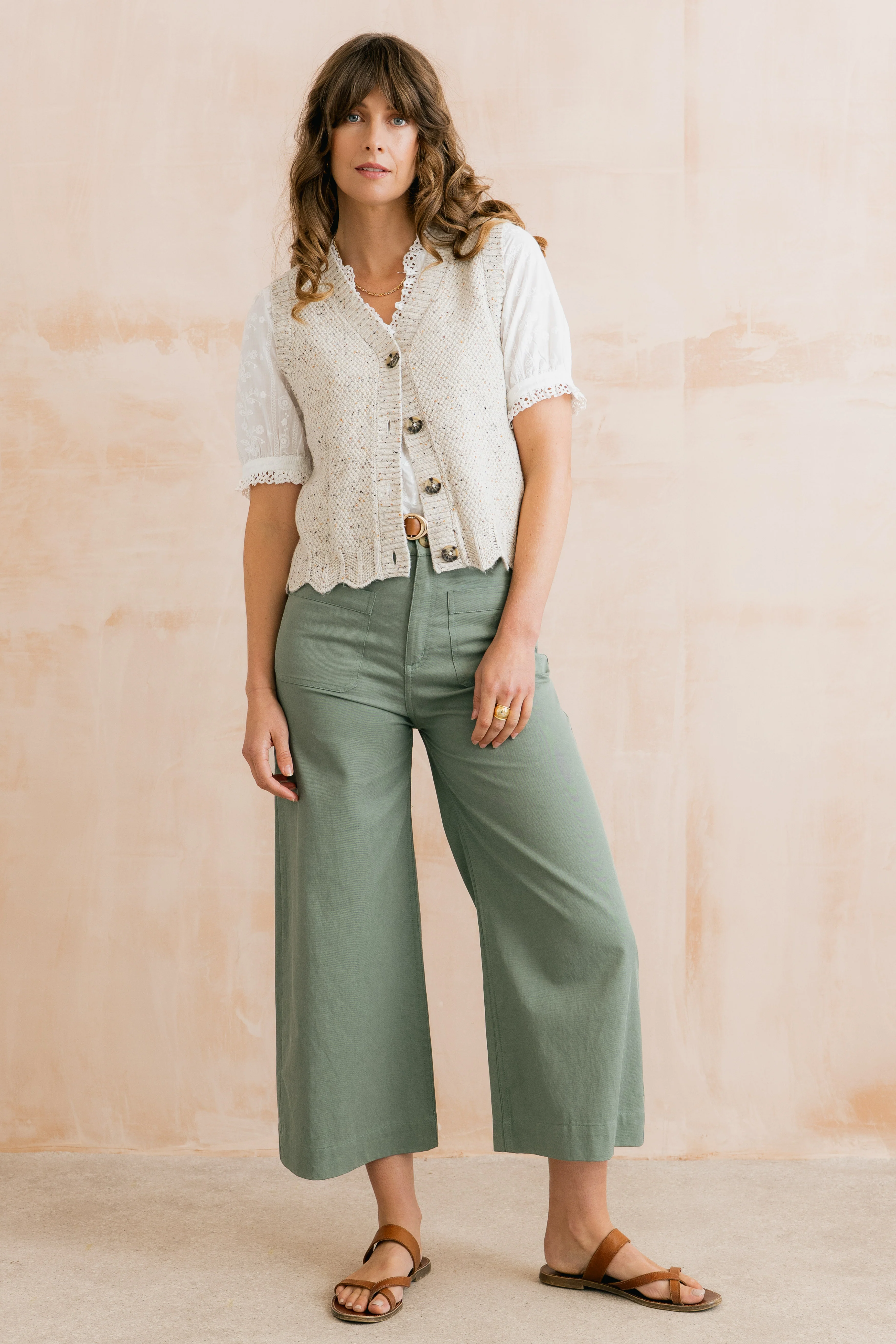 Amelia Cropped Wide Leg Trousers Laurel Green - Image 8