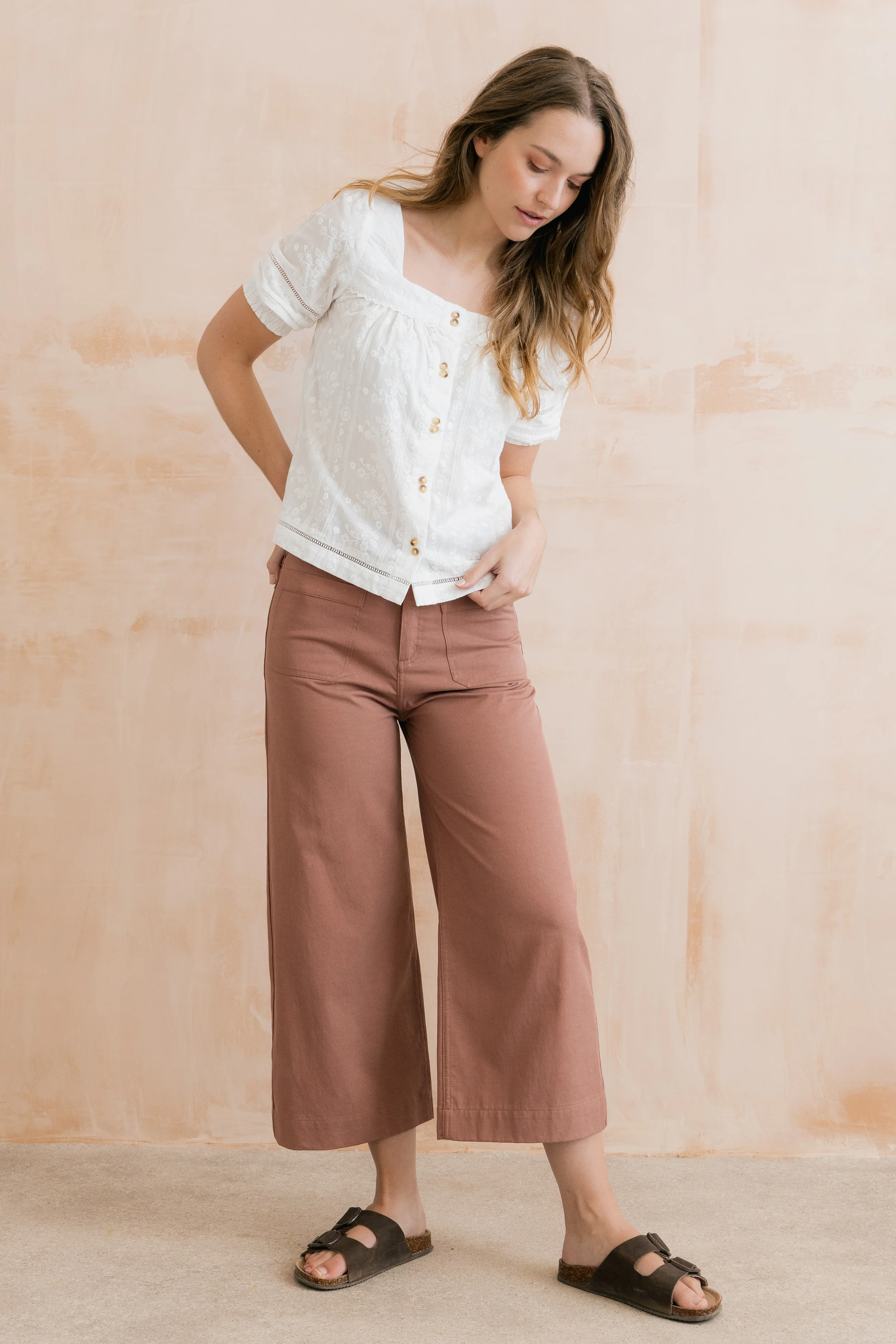 Amelia Cropped Wide Leg Trousers Soft Pink - Image 3