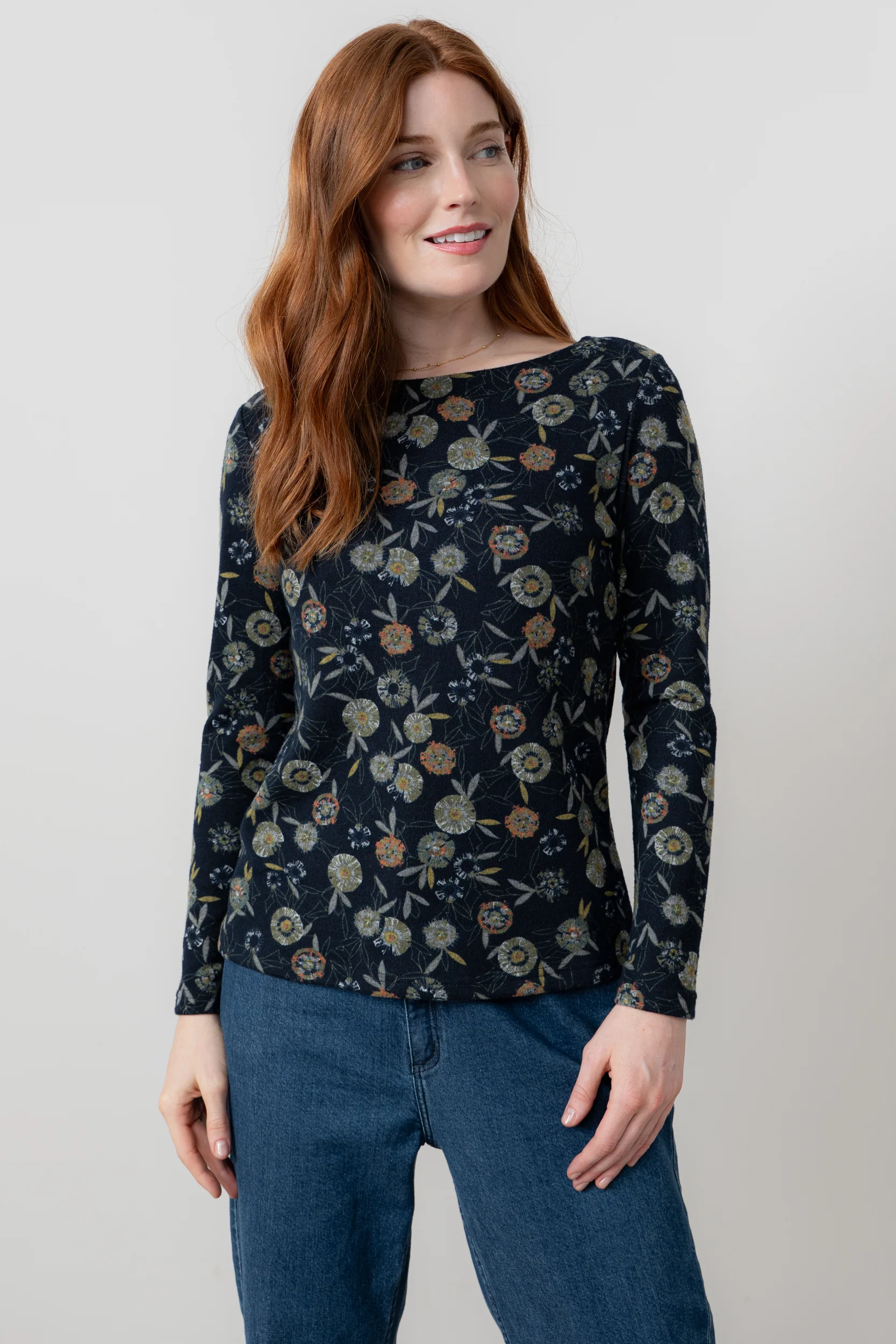 Angela Floral Print Knit Top Navy - Image 6