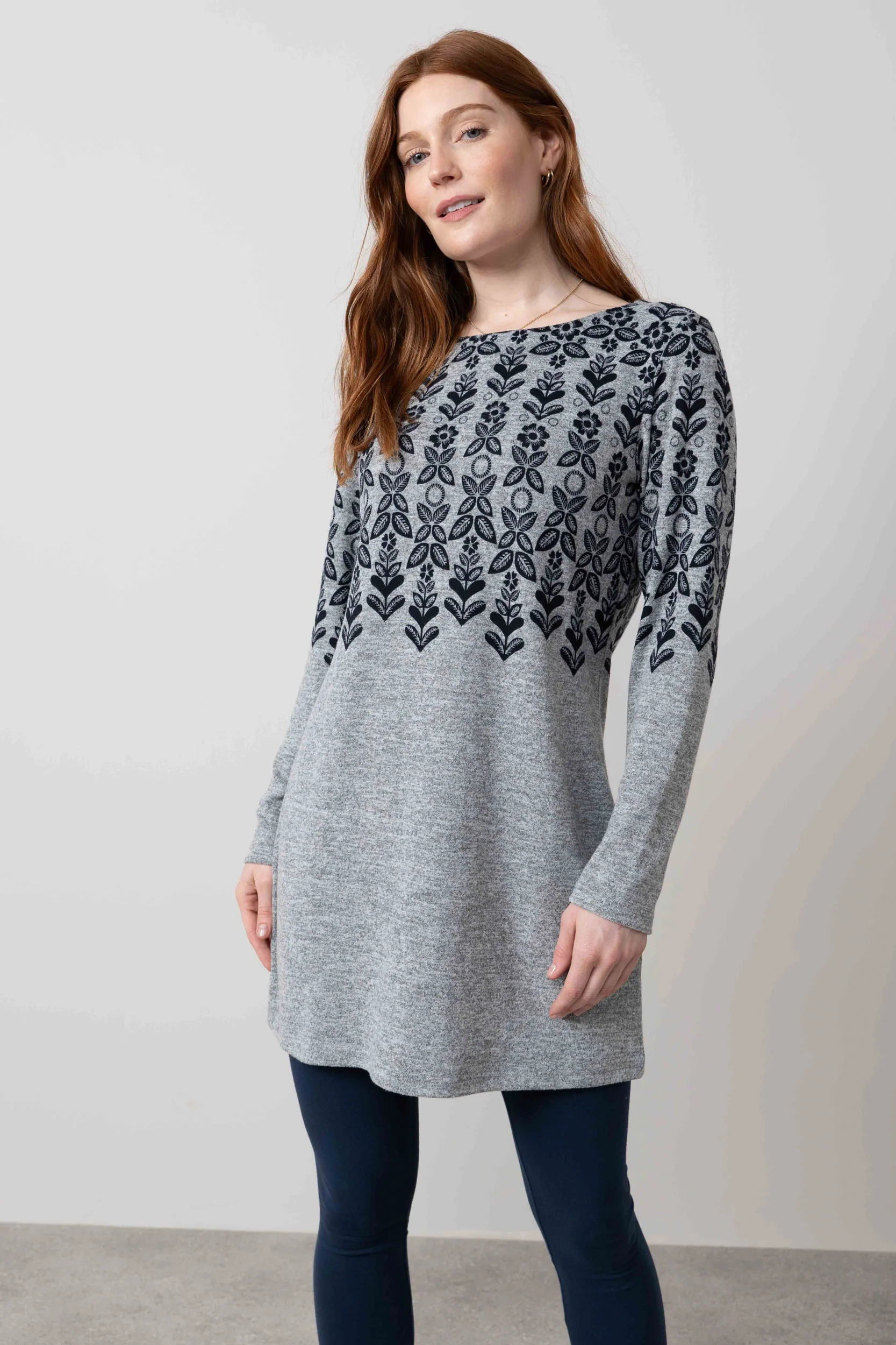Angela Long Sleeve Fair Isle Knit Tunic Grey - Image 3