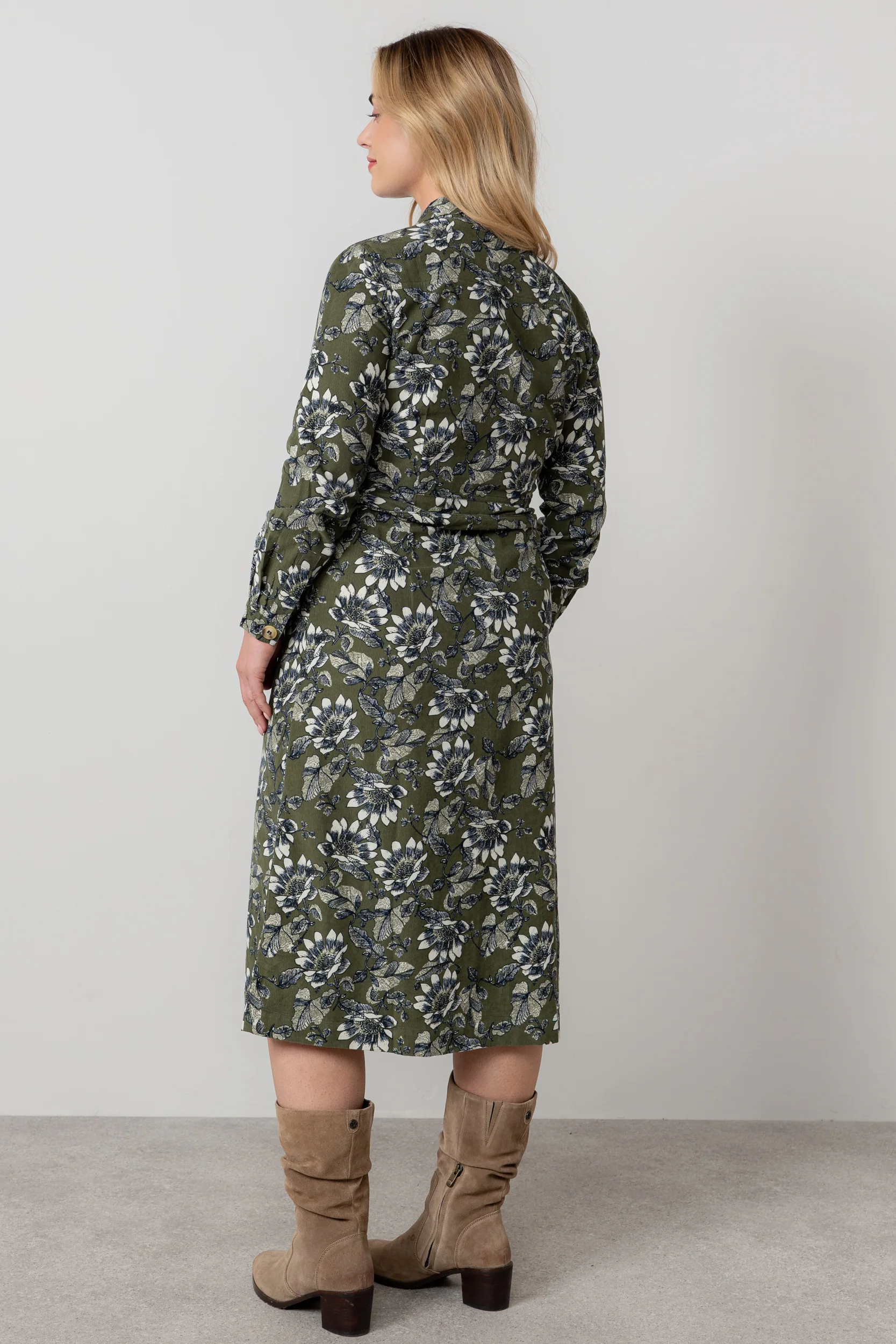 Anya Cotton Pincord Midi Shirt Dress Moss - Image 4