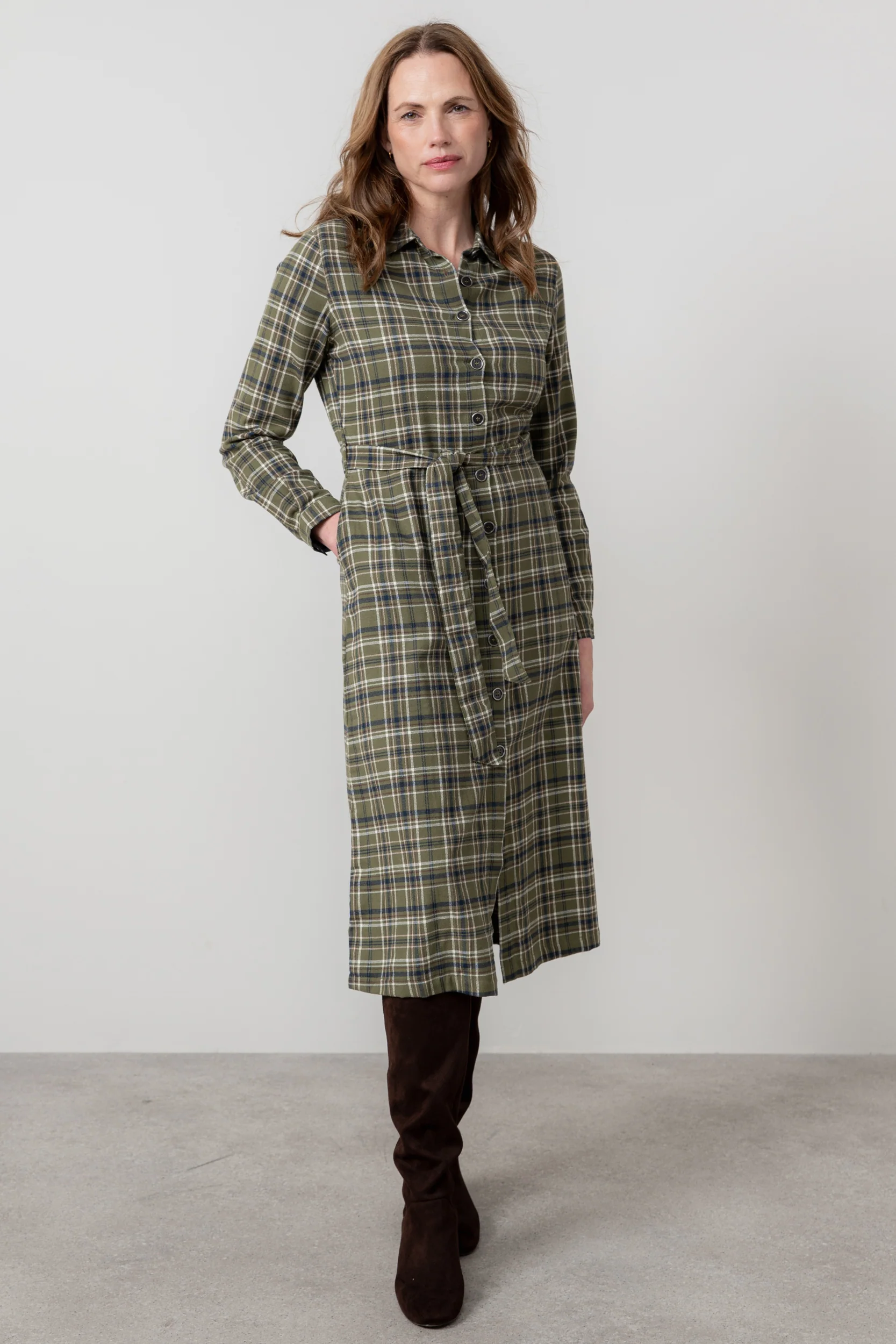 Anya Organic Brushed Cotton Midi Shirt Dress Multicoloured