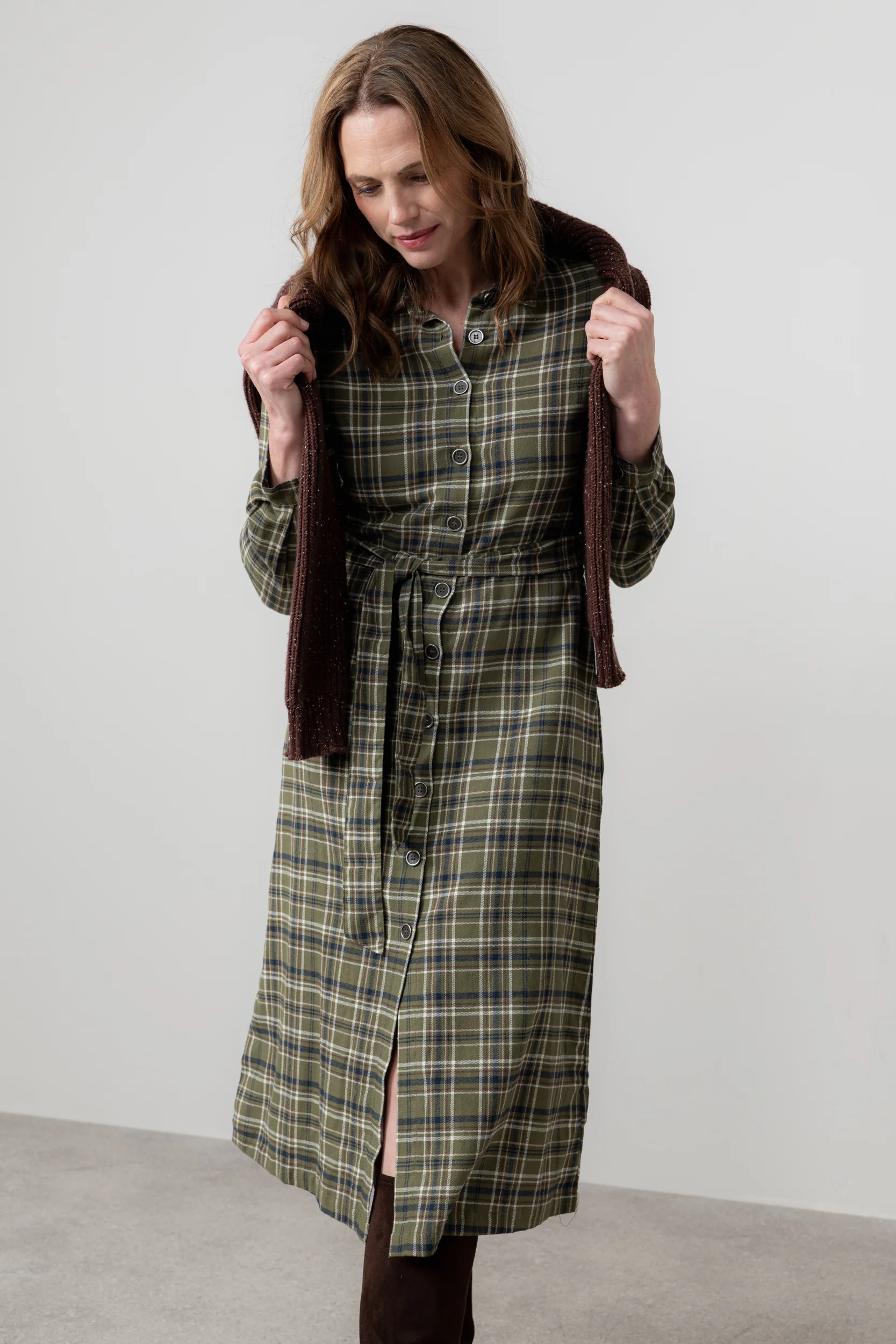 Anya Organic Brushed Cotton Midi Shirt Dress Multicoloured - Image 2