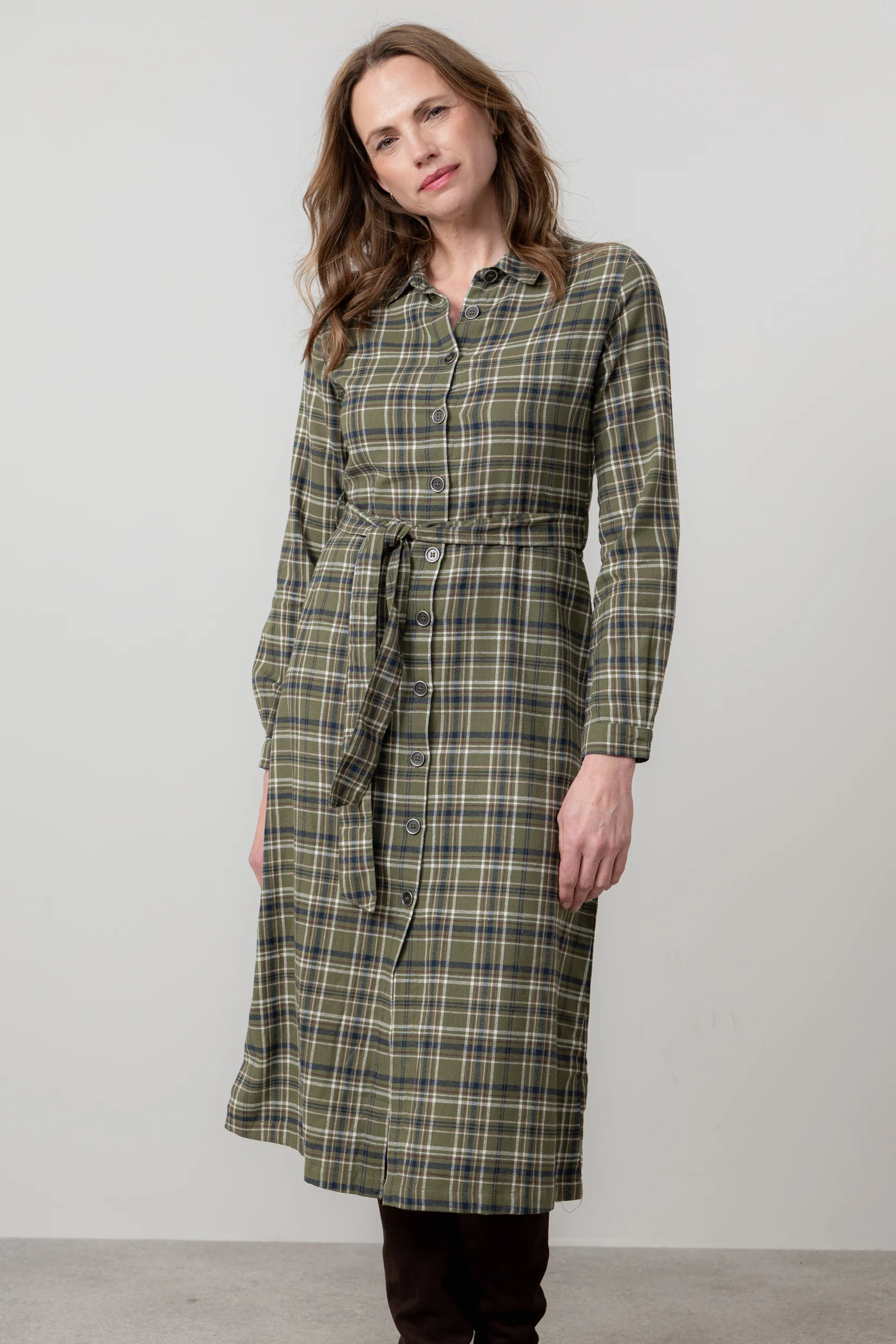 Anya Organic Brushed Cotton Midi Shirt Dress Multicoloured - Image 3