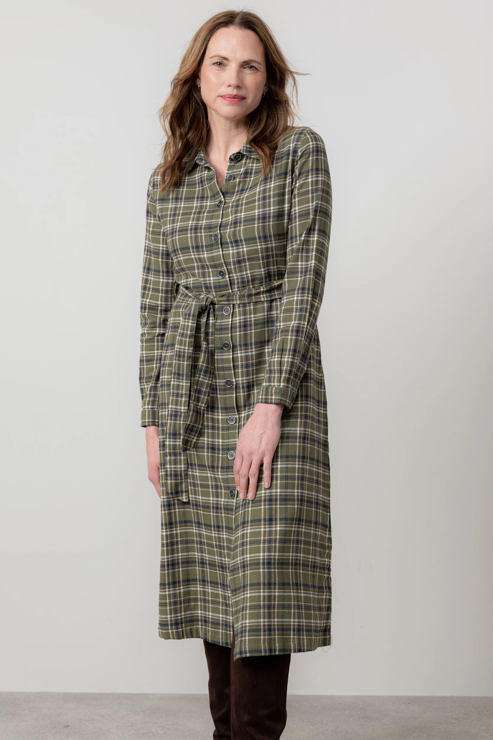 Anya Organic Brushed Cotton Midi Shirt Dress Multicoloured - Image 7