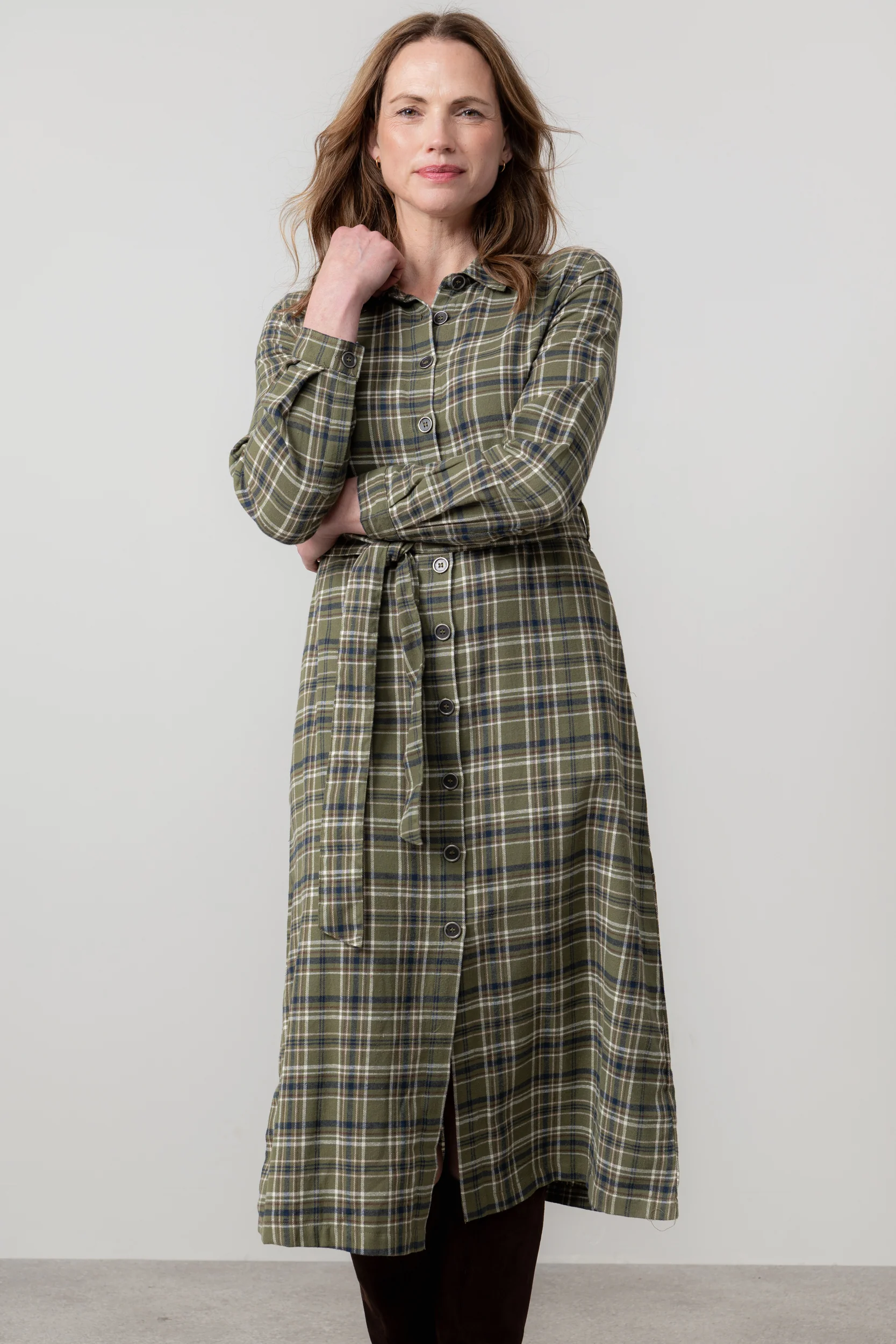 Anya Organic Brushed Cotton Midi Shirt Dress Multicoloured - Image 8
