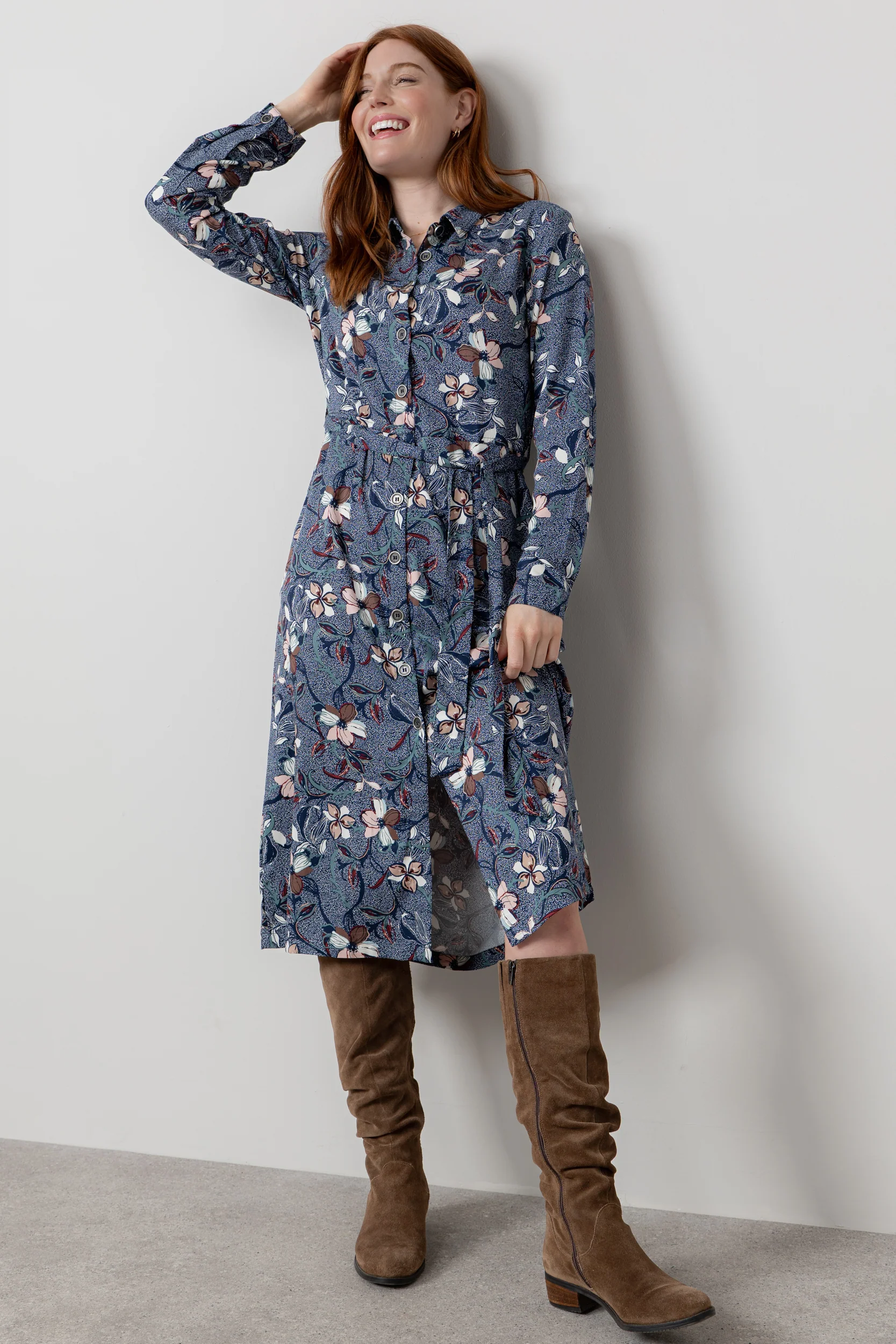Anya Printed Midi Shirt Dress Navy - Image 2