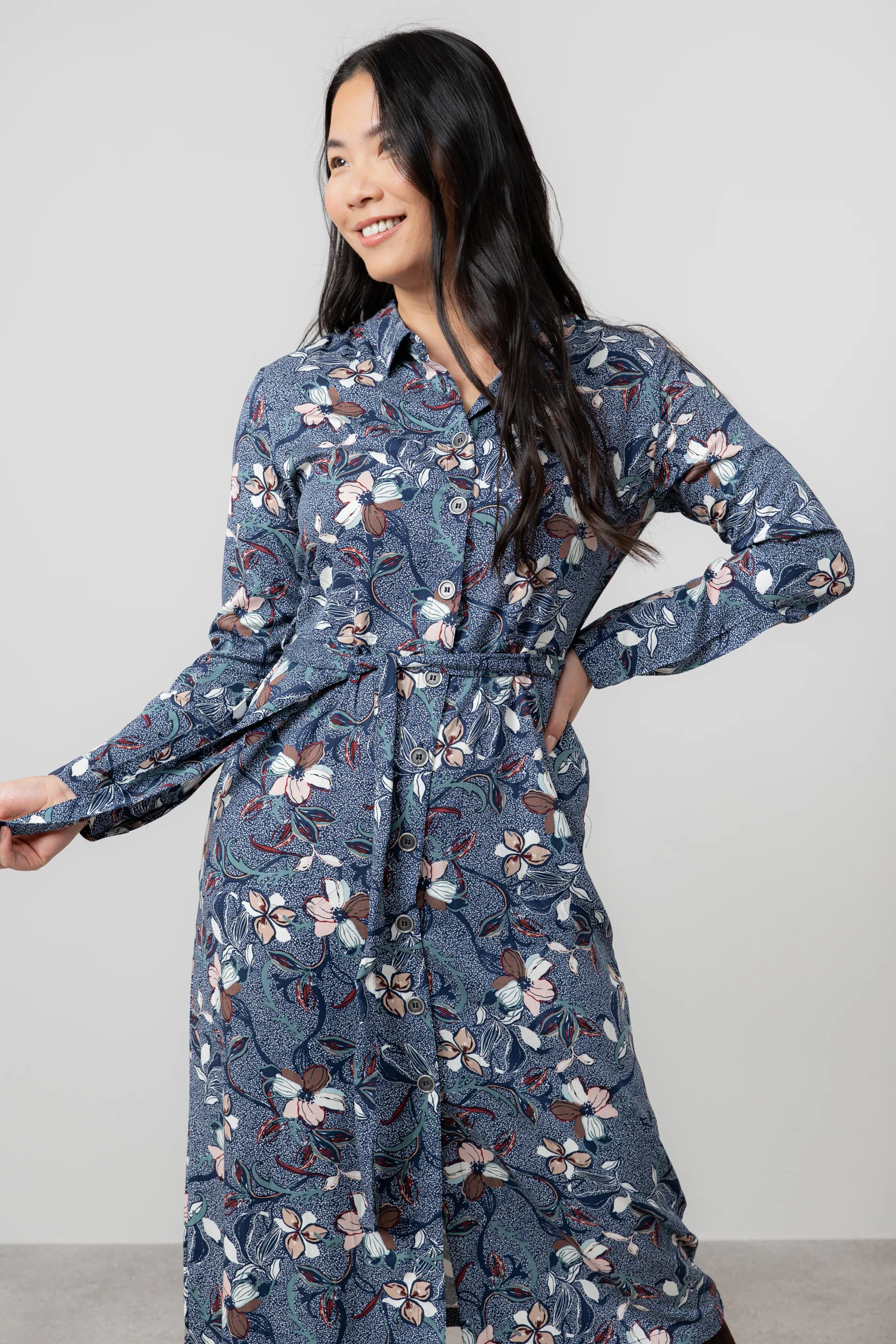 Anya Printed Midi Shirt Dress Navy - Image 3