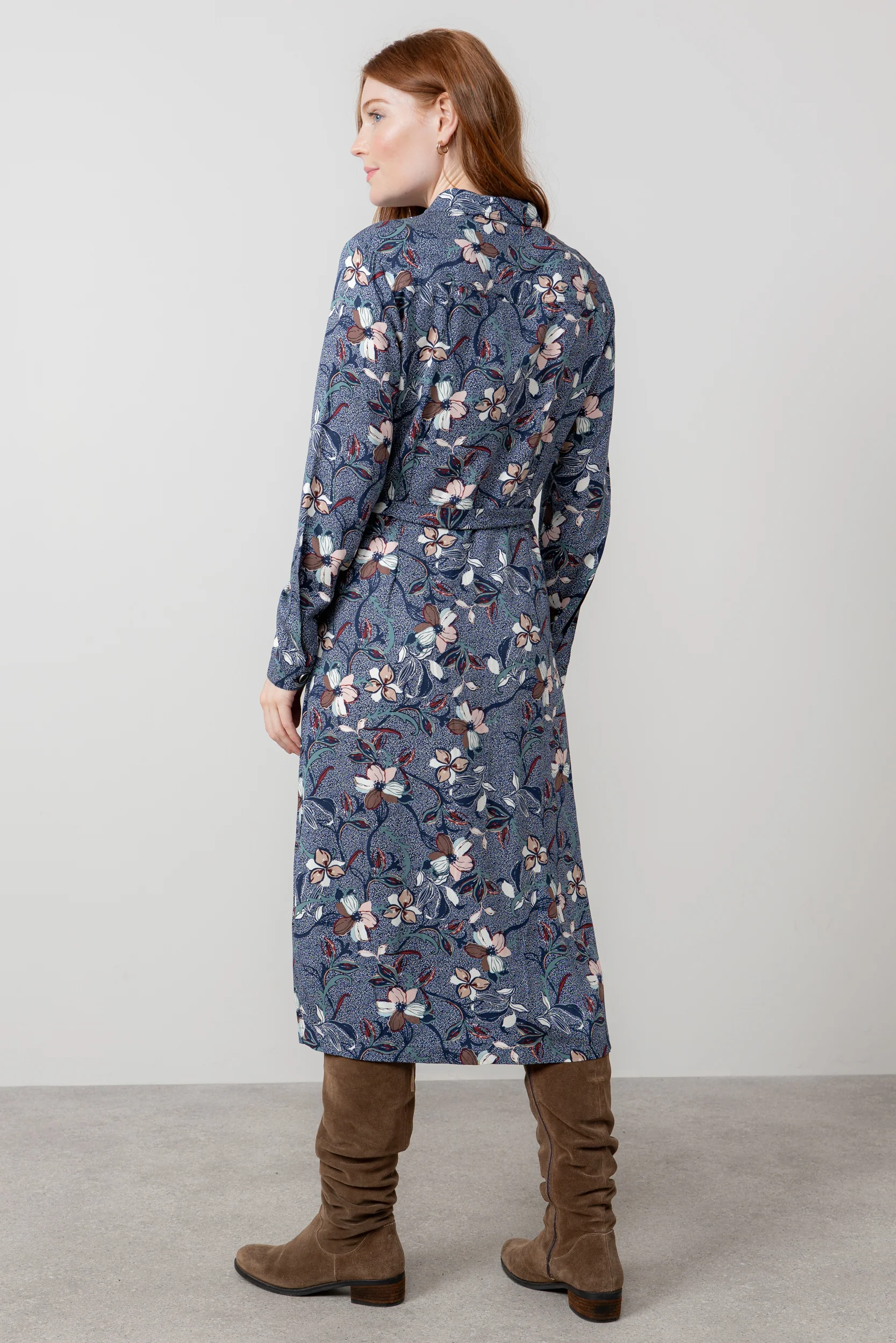 Anya Printed Midi Shirt Dress Navy - Image 4