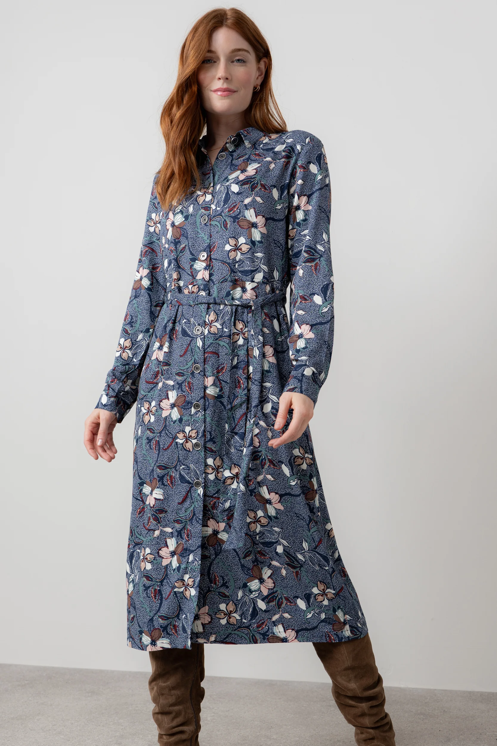 Anya Printed Midi Shirt Dress Navy - Image 6