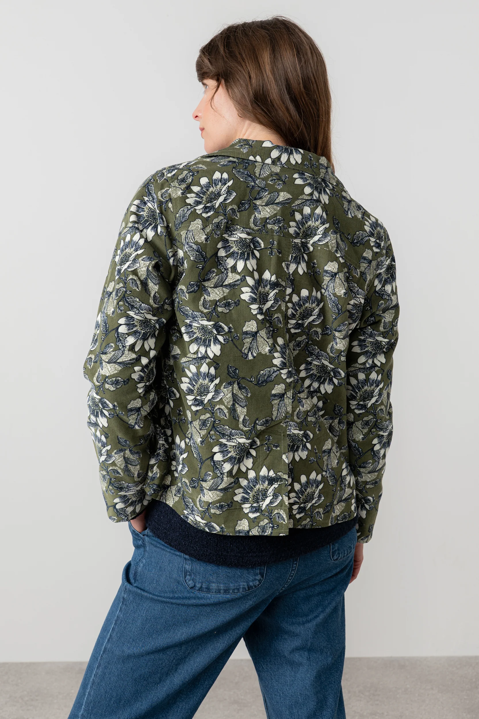 Ash Cotton Cord Floral Print Jacket Moss - Image 5