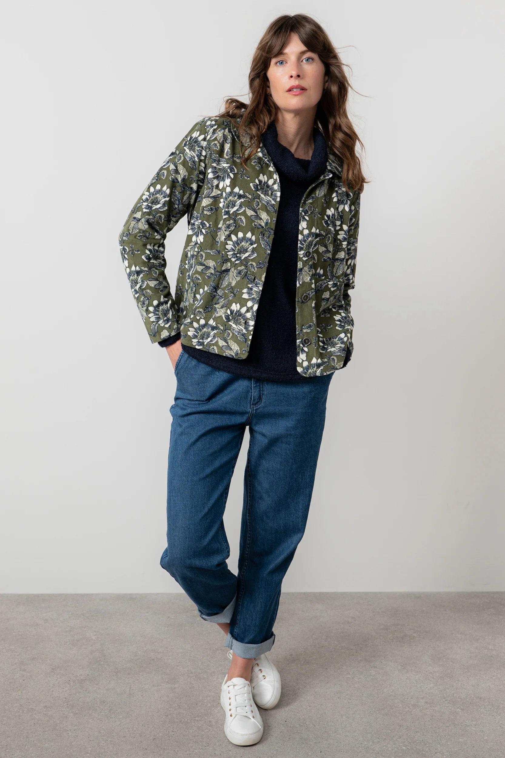 Ash Cotton Cord Floral Print Jacket Moss - Image 6