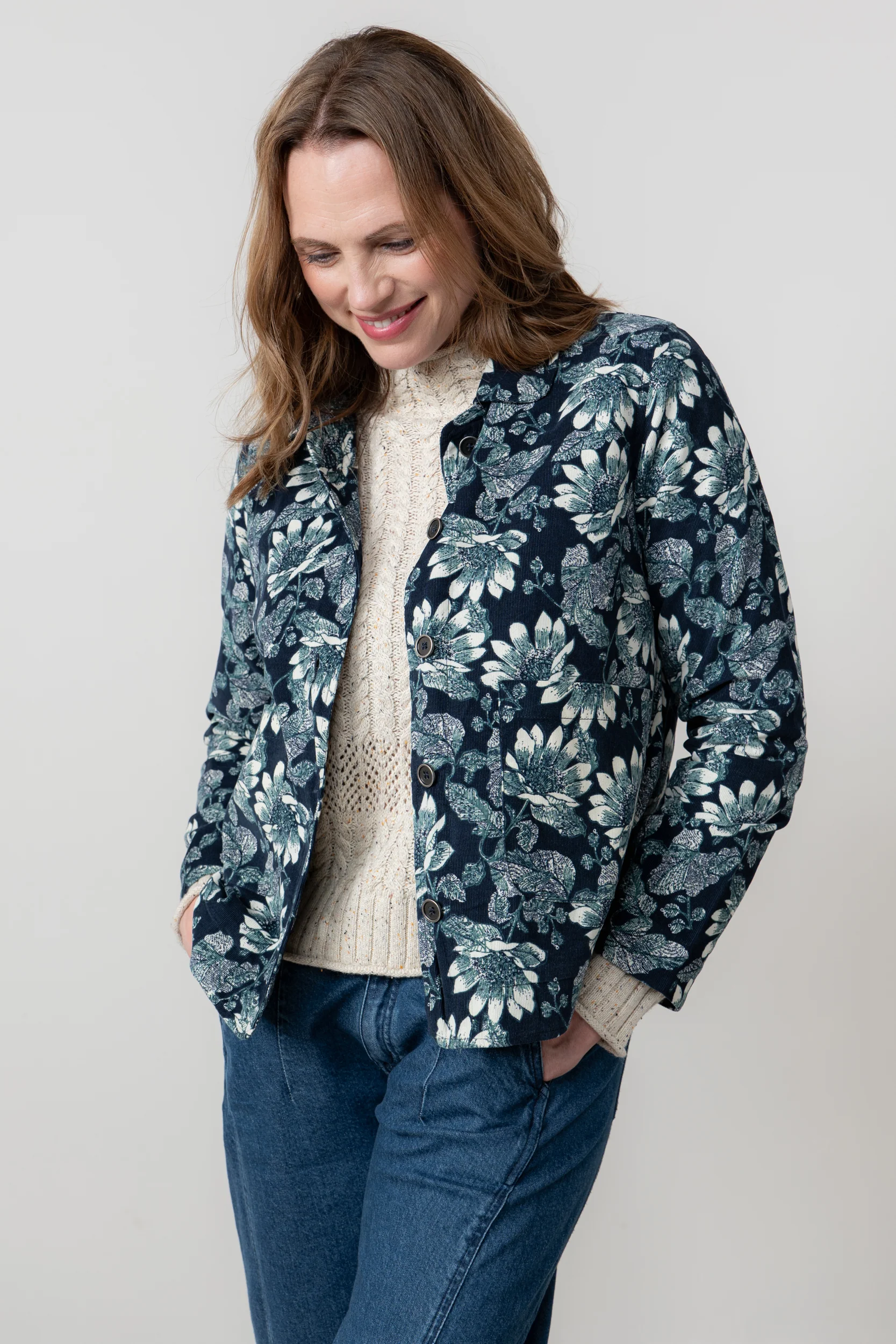 Ash Cotton Cord Printed Jacket Navy - Image 2