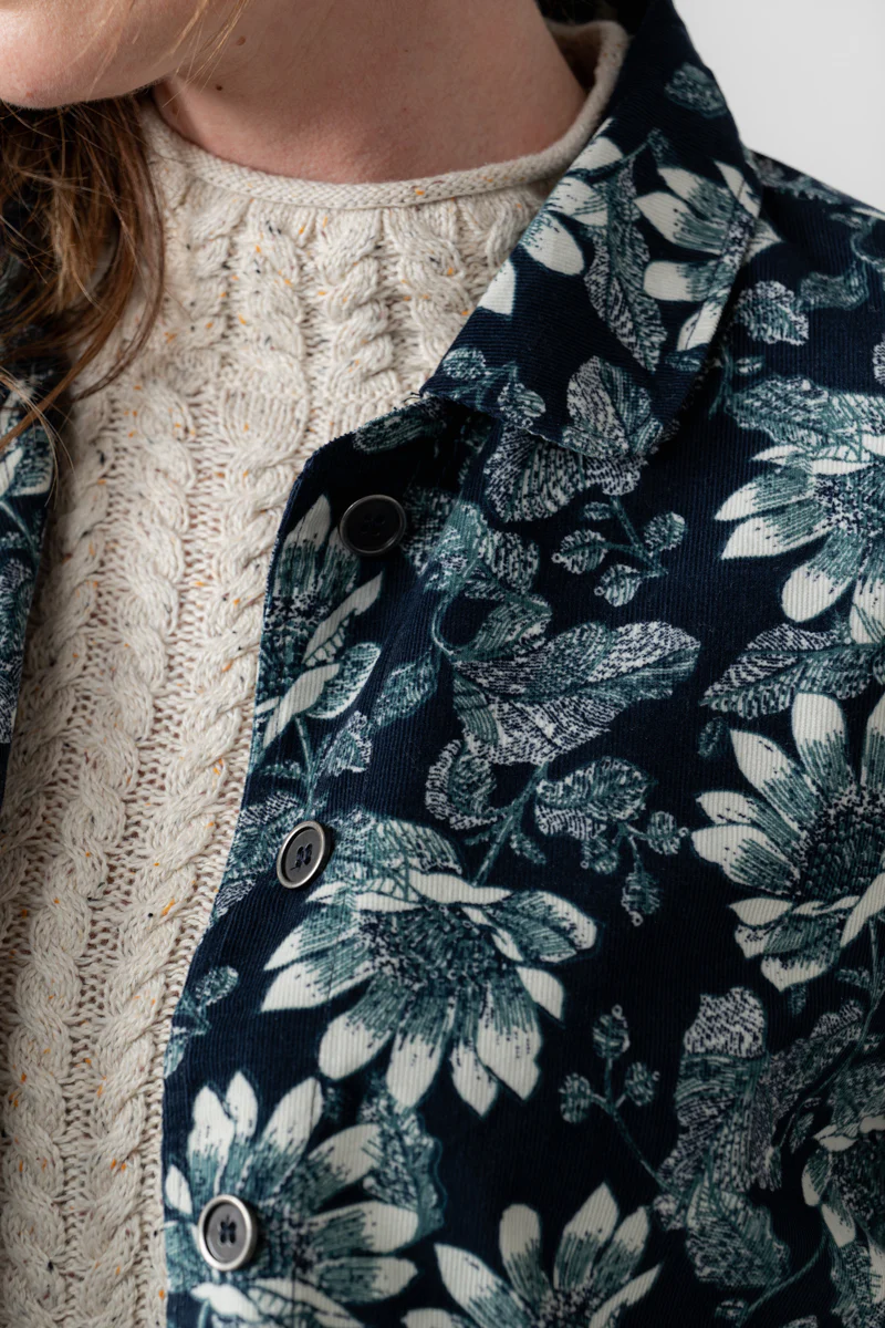 Ash Cotton Cord Printed Jacket Navy - Image 3