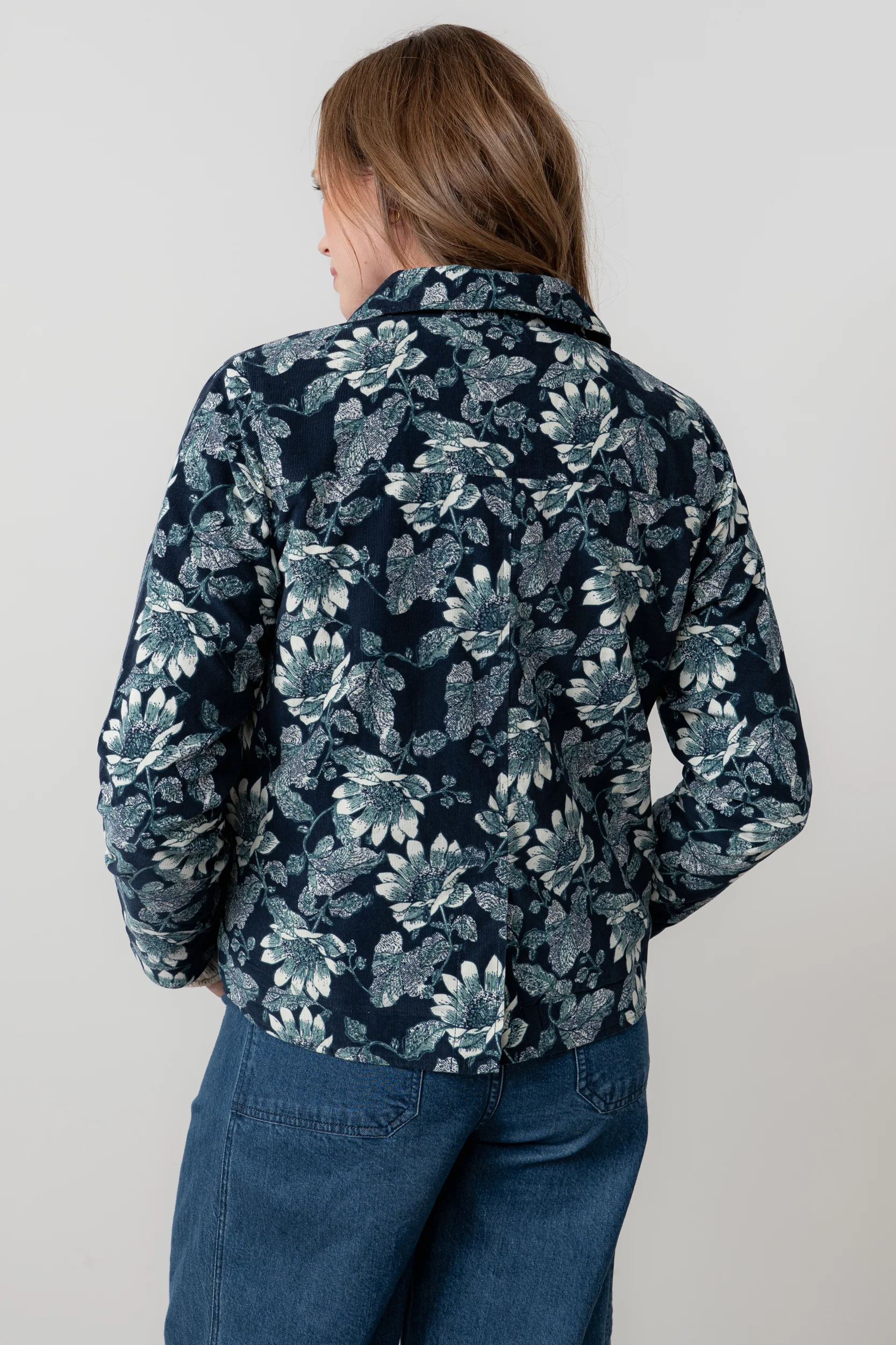 Ash Cotton Cord Printed Jacket Navy - Image 4