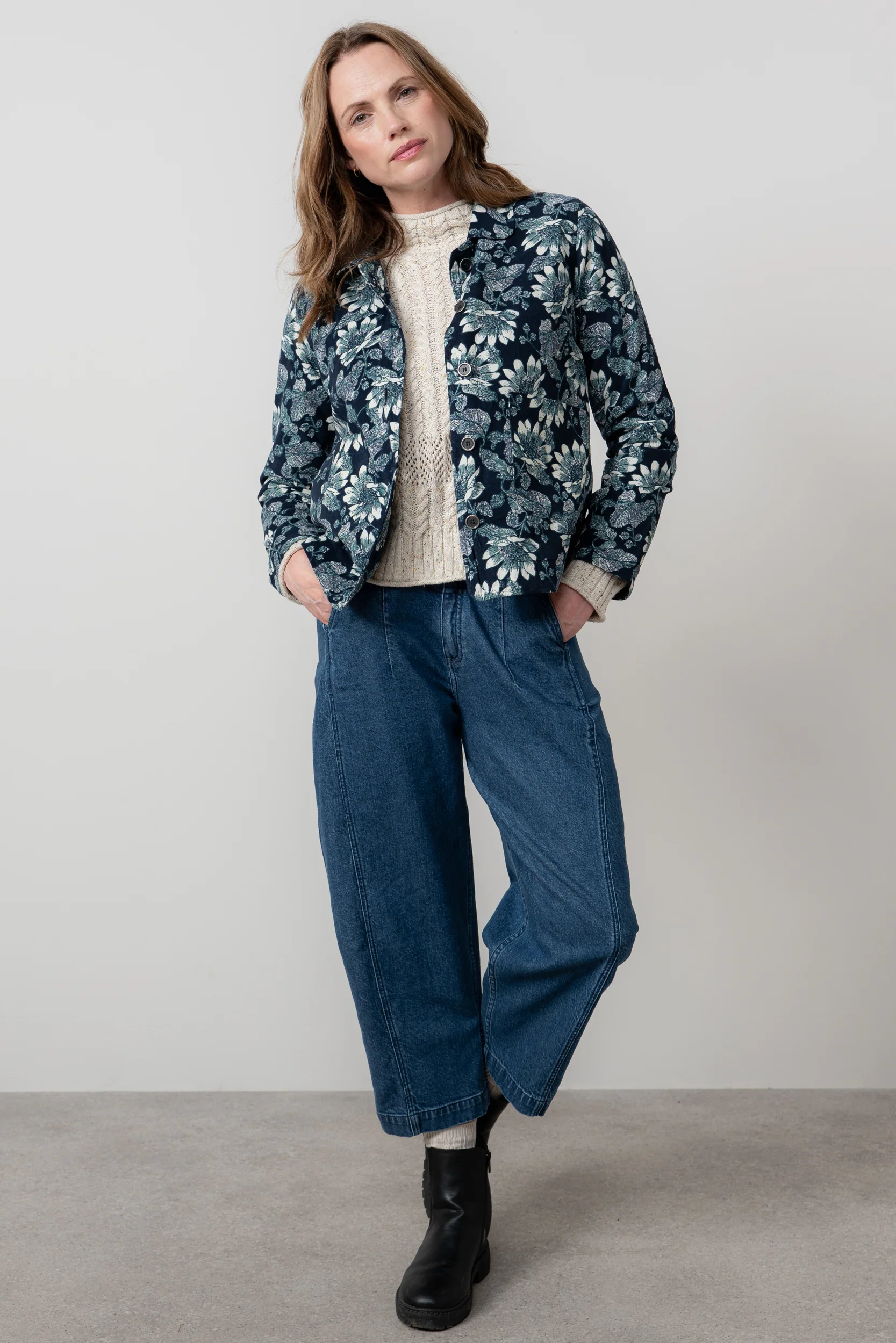 Ash Cotton Cord Printed Jacket Navy - Image 5