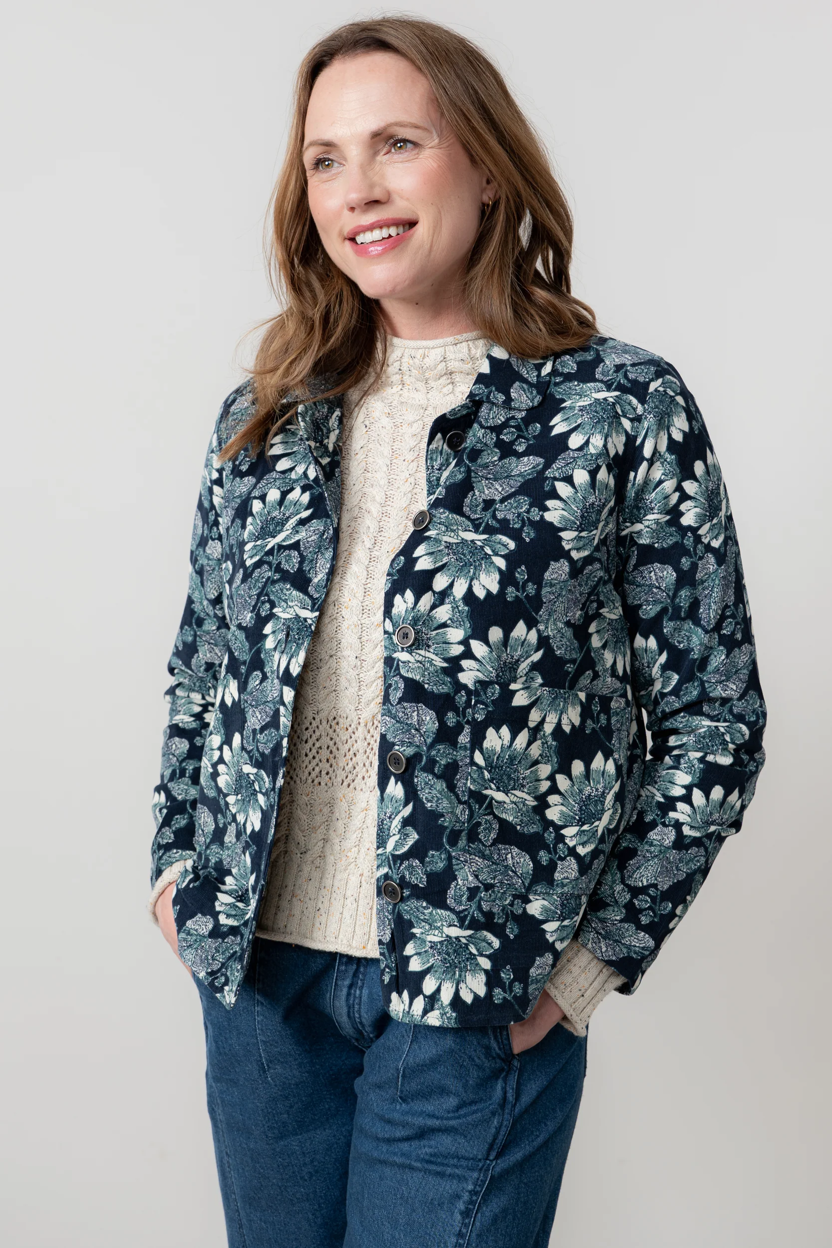 Ash Cotton Cord Printed Jacket Navy - Image 6