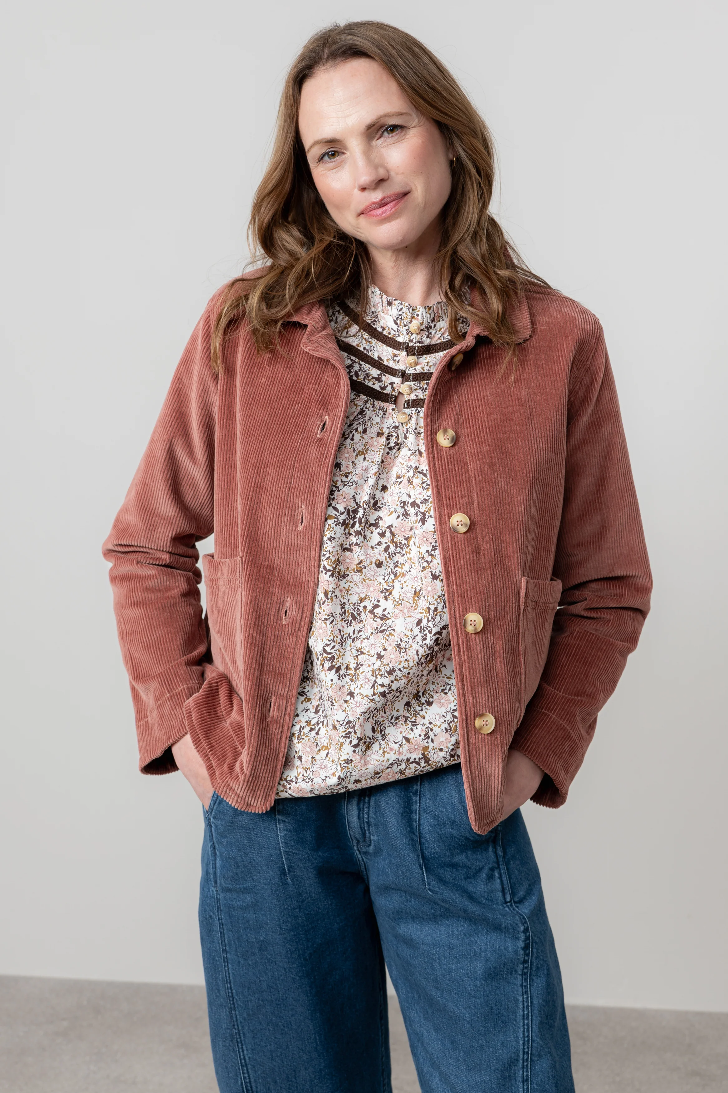 Ash Stretch Cotton Jumbo Cord Jacket Antique Rose - Image 3