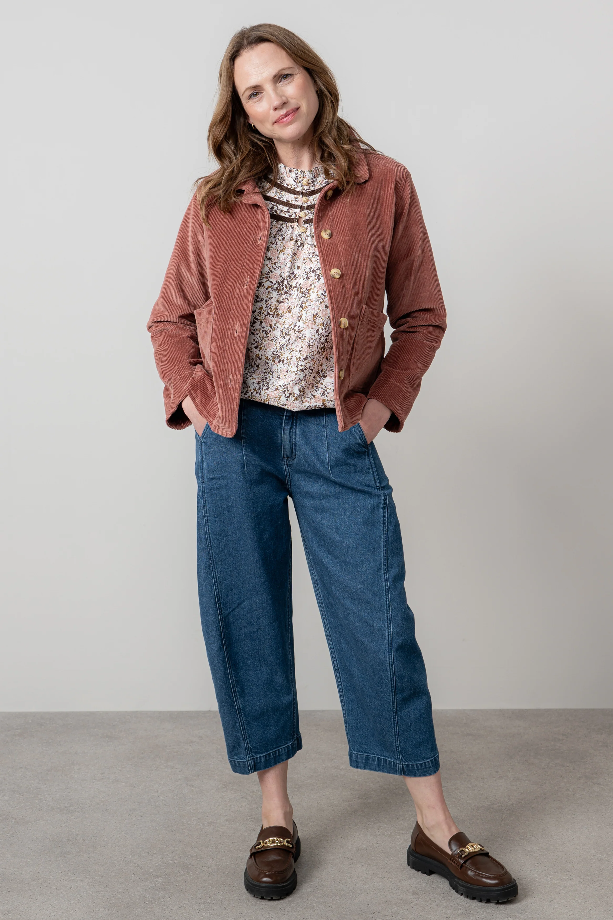 Ash Stretch Cotton Jumbo Cord Jacket Antique Rose - Image 6