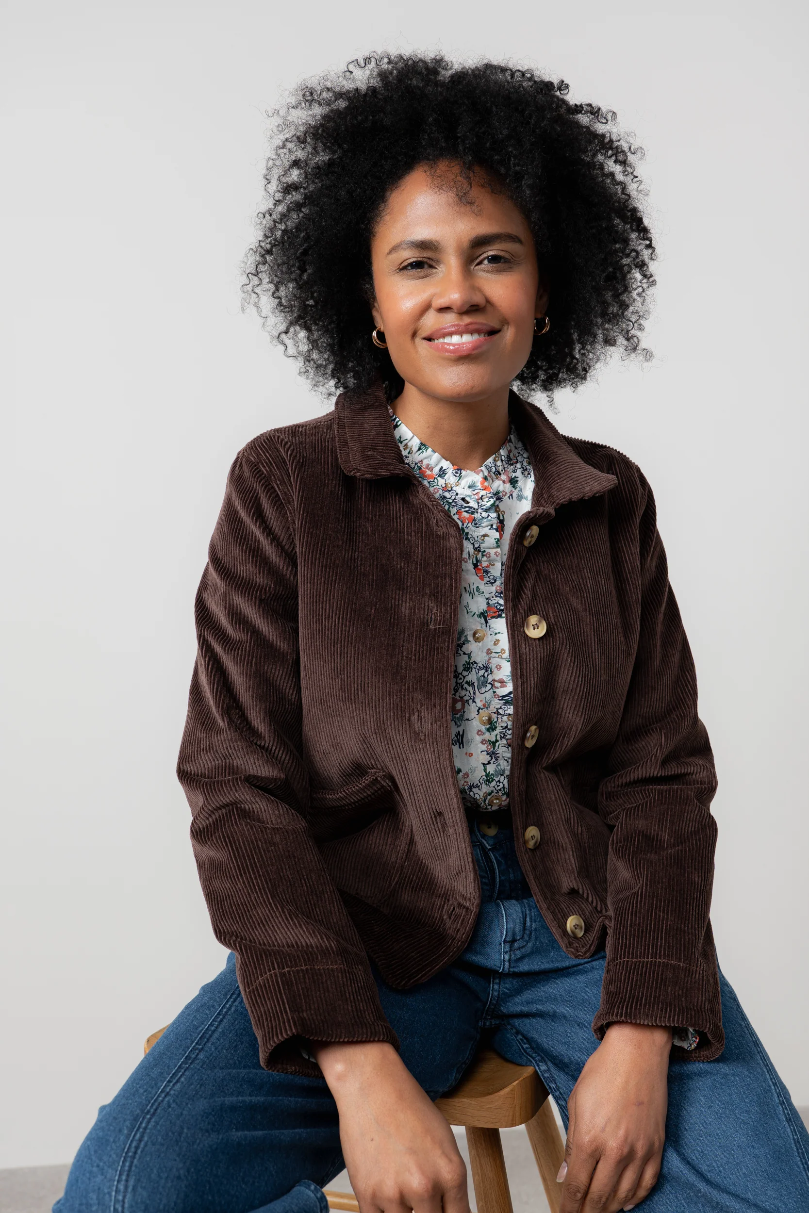 Ash Stretch Cotton Jumbo Cord Jacket Chocolate - Image 5