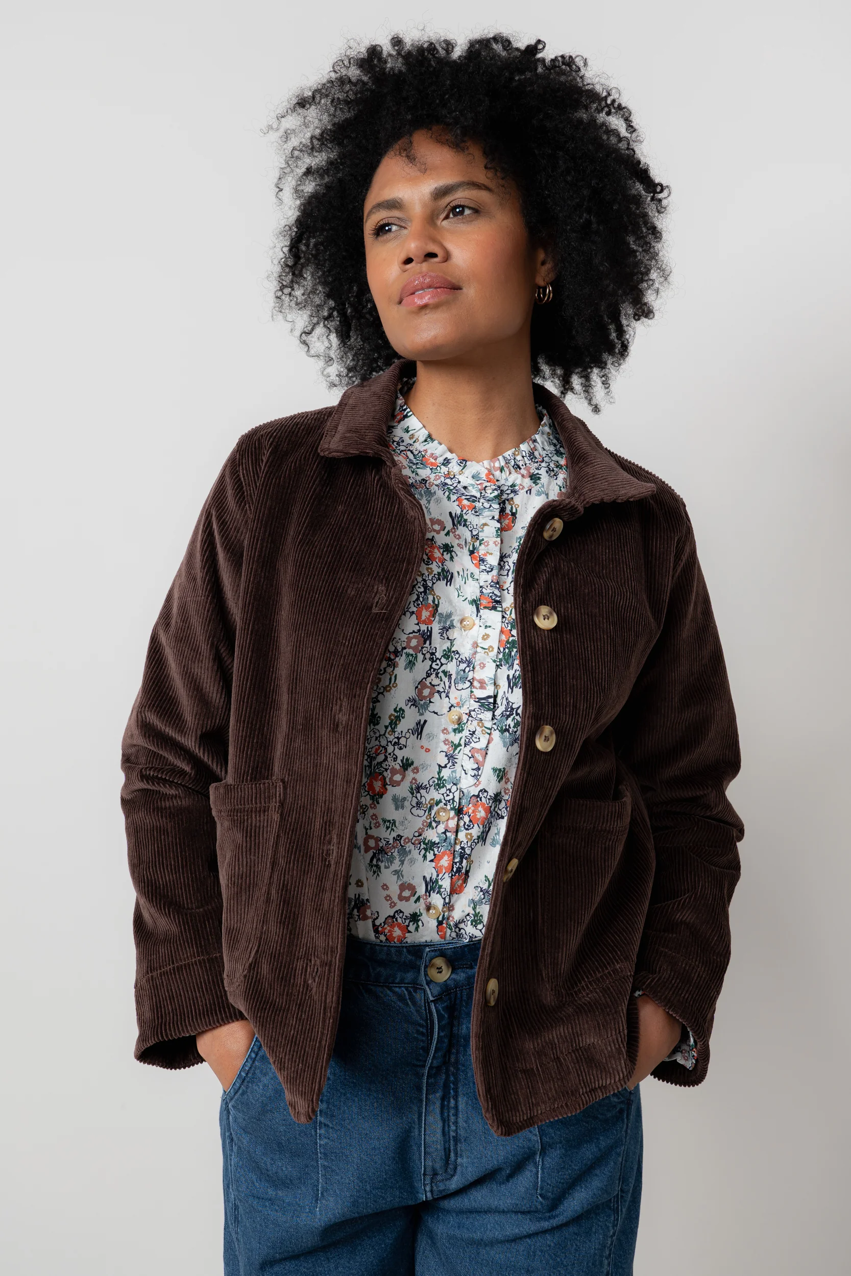 Ash Stretch Cotton Jumbo Cord Jacket Chocolate - Image 6