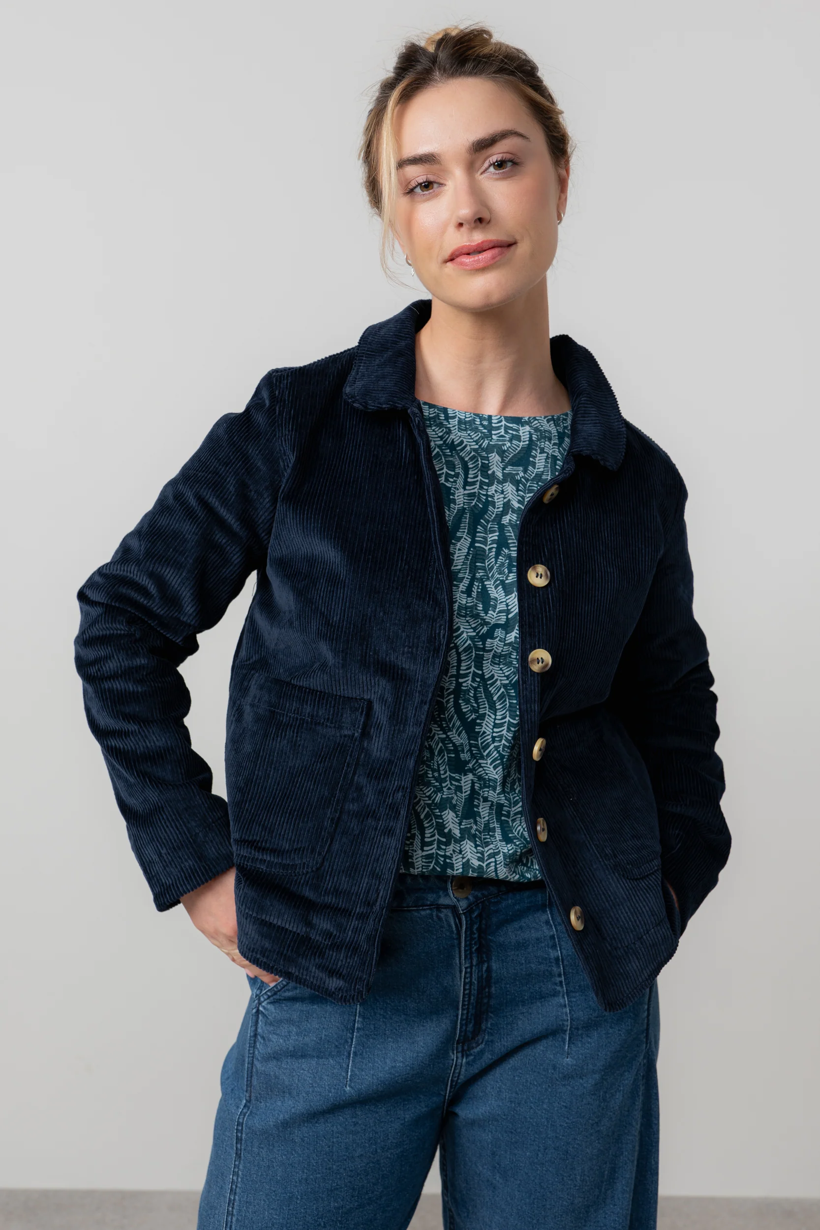 Ash Stretch Cotton Jumbo Cord Jacket Navy - Image 4