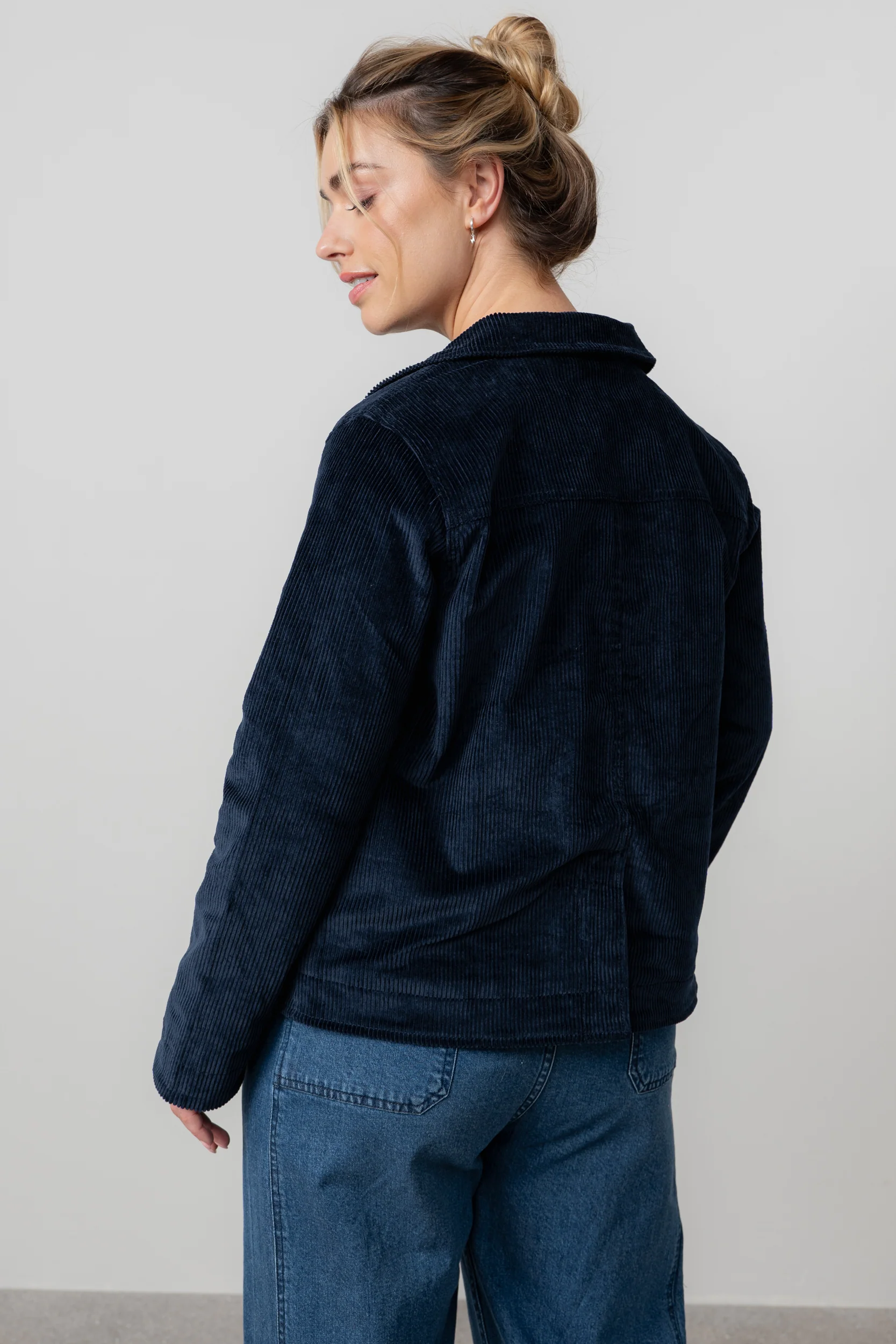Ash Stretch Cotton Jumbo Cord Jacket Navy - Image 5