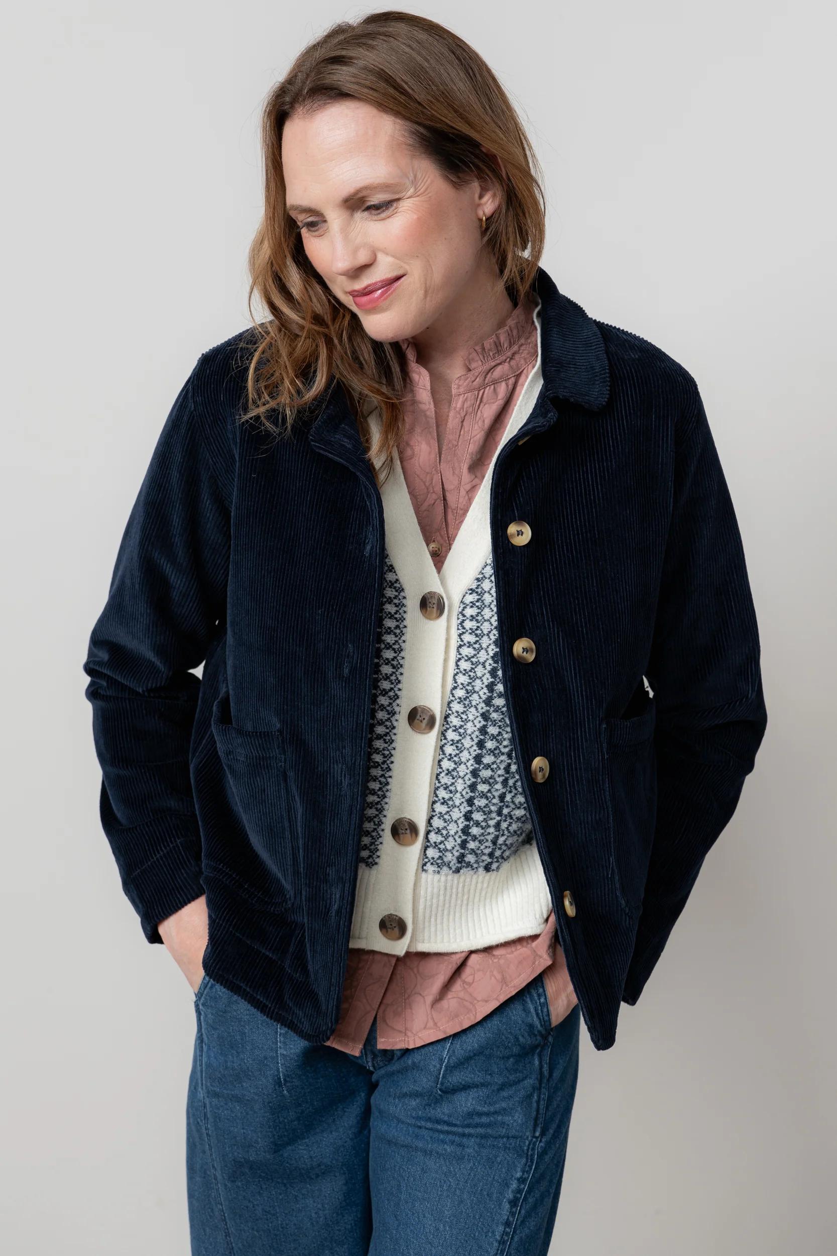 Ash Stretch Cotton Jumbo Cord Jacket Navy - Image 6