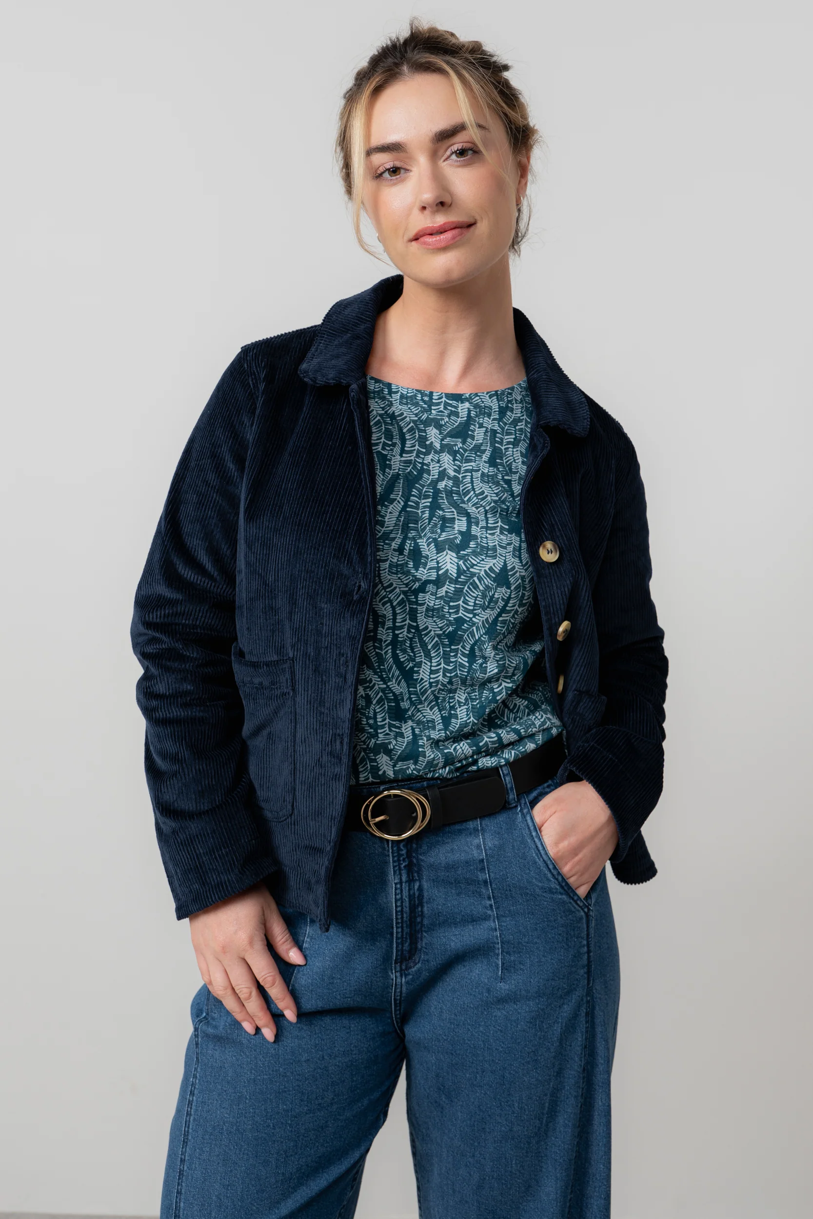 Ash Stretch Cotton Jumbo Cord Jacket Navy - Image 7