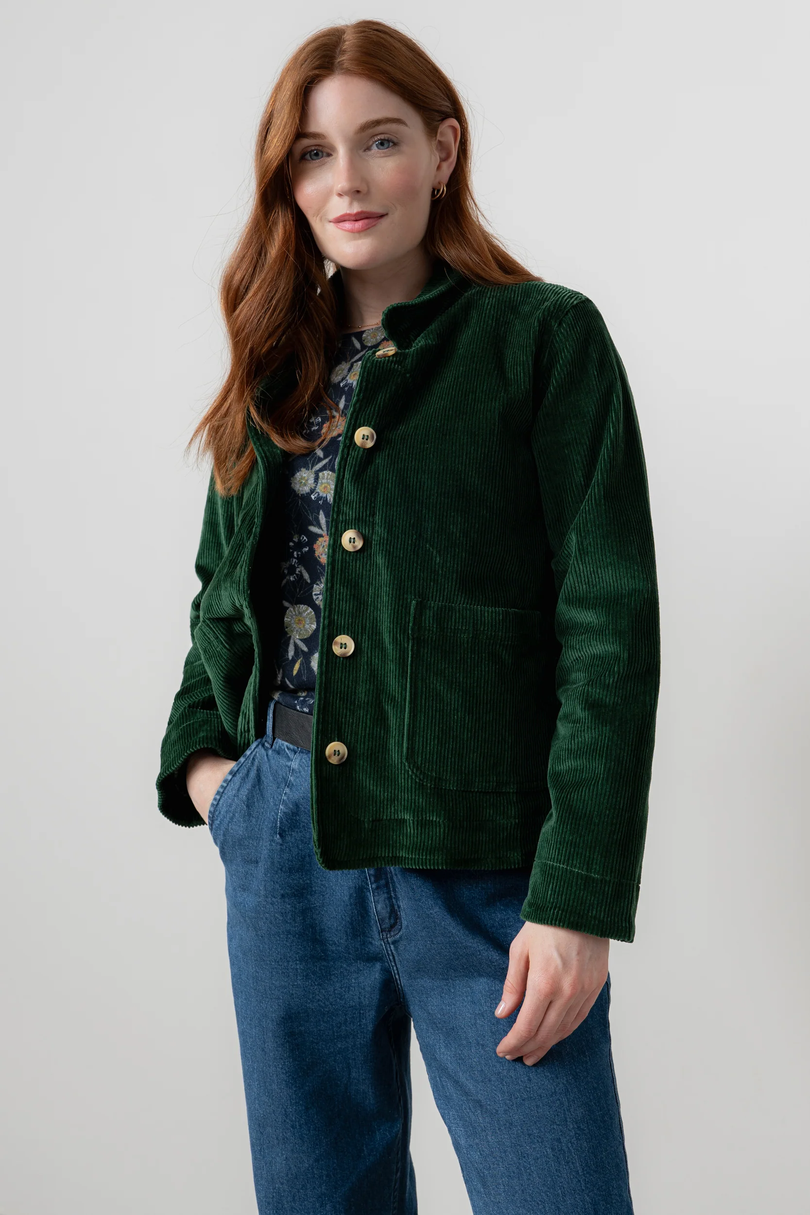 Ash Stretch Cotton Jumbo Cord Jacket Pine Green - Image 2