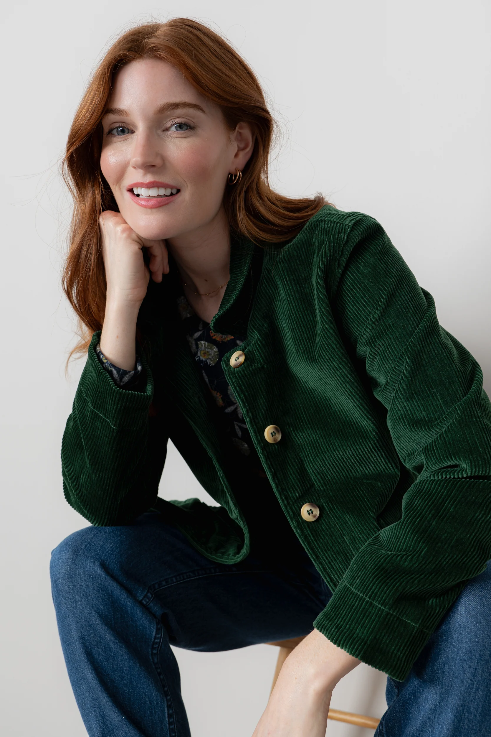 Ash Stretch Cotton Jumbo Cord Jacket Pine Green - Image 3