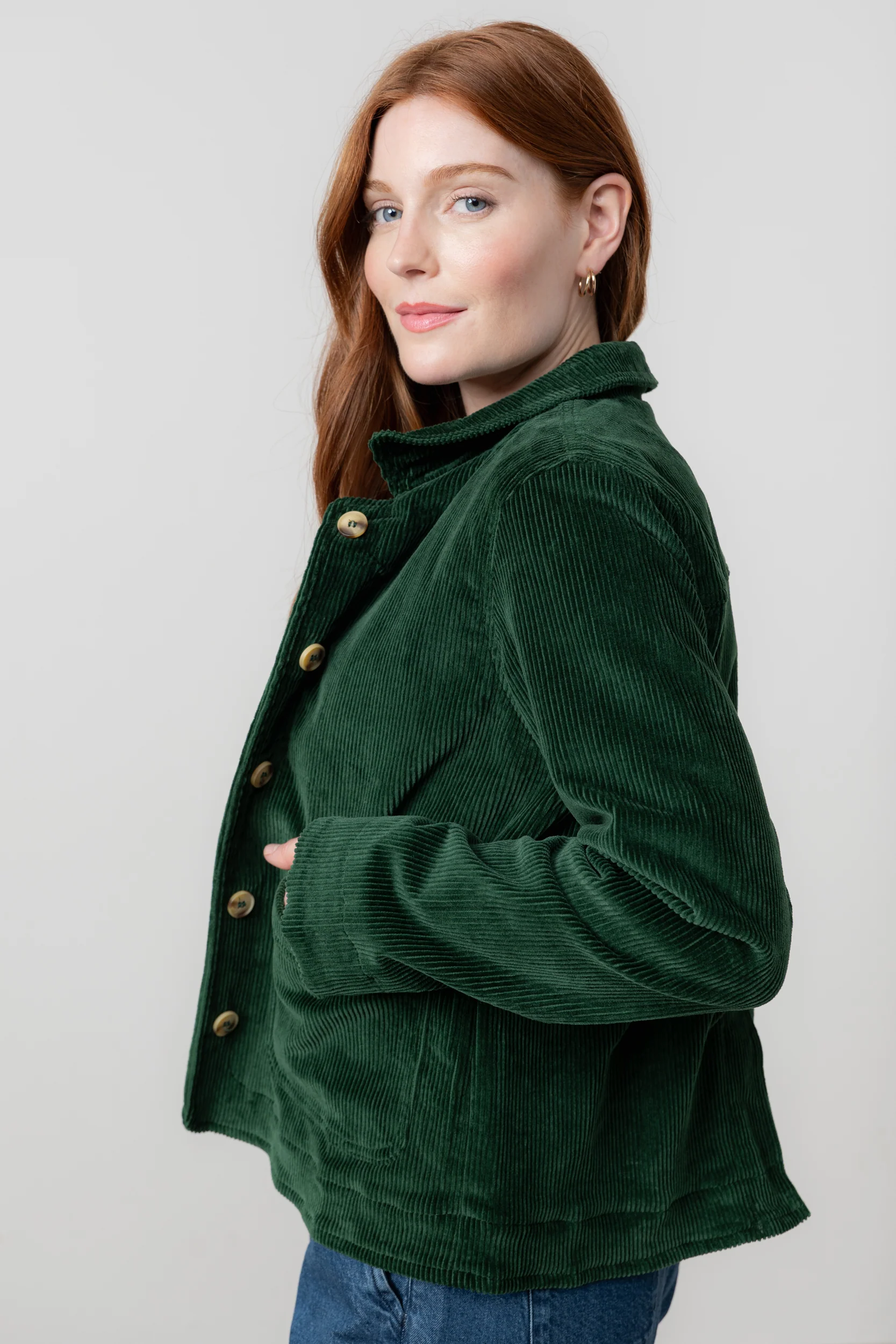 Ash Stretch Cotton Jumbo Cord Jacket Pine Green - Image 5