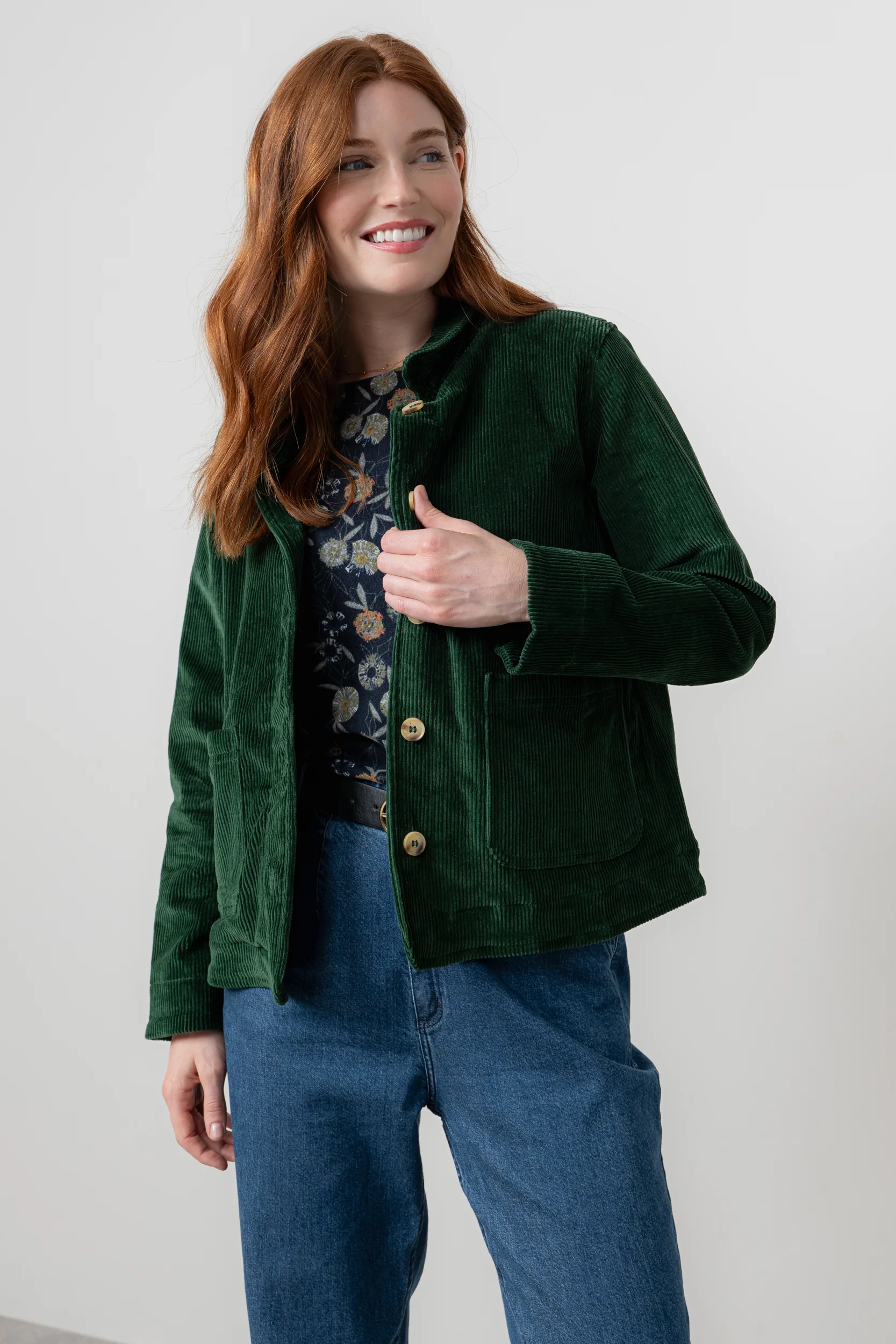 Ash Stretch Cotton Jumbo Cord Jacket Pine Green - Image 6
