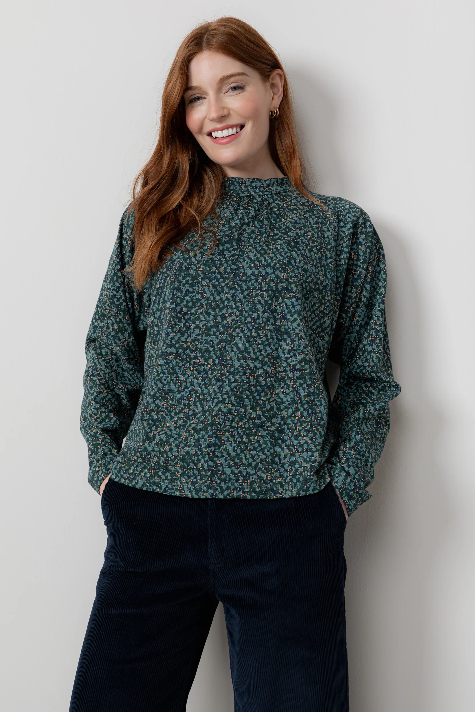 Bayberry Batwing Ditsy Print Top Green - Image 3
