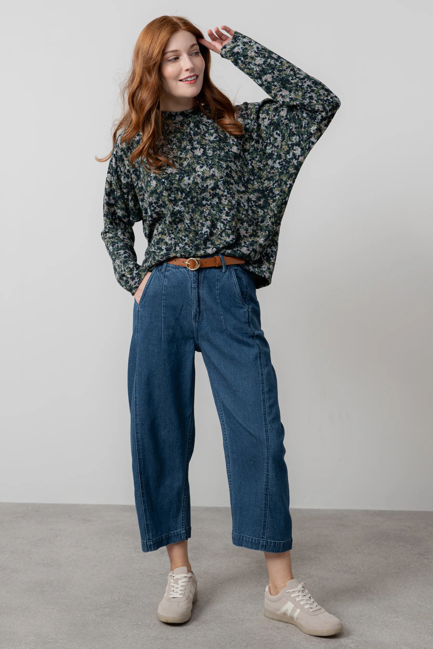 Bayberry Batwing Floral Print Top Green - Image 2