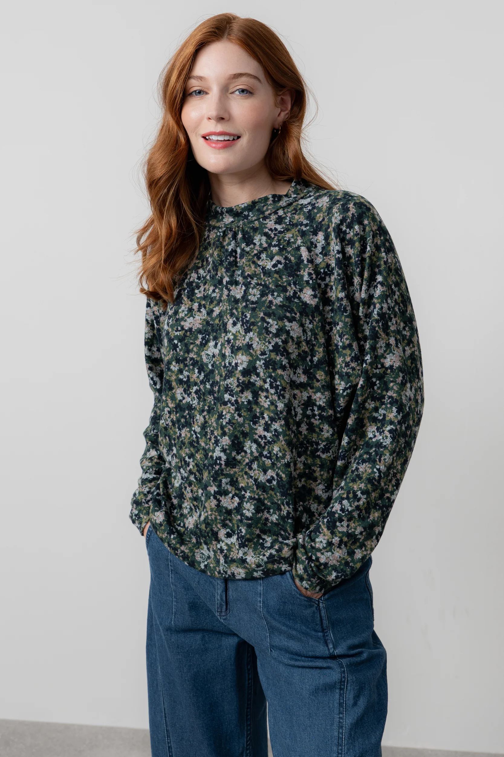 Bayberry Batwing Floral Print Top Green - Image 3