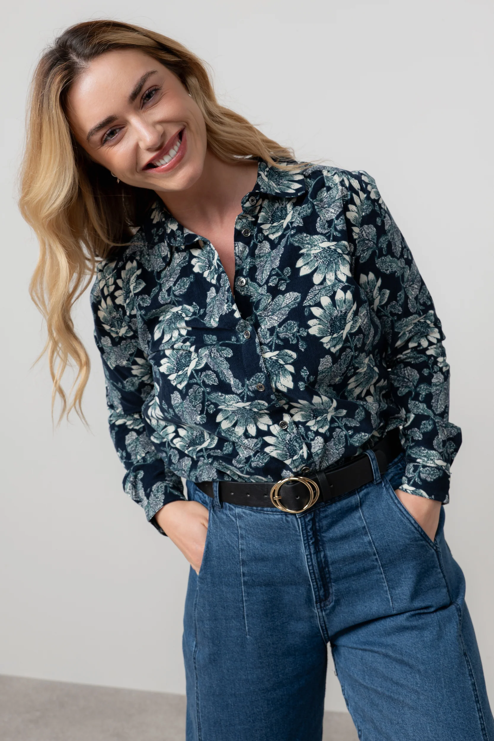 Beech Cotton Pincord Shirt Navy - Image 2