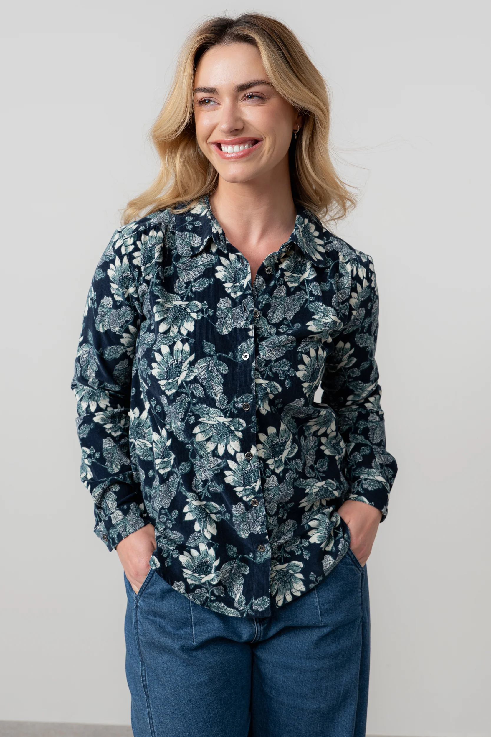 Beech Cotton Pincord Shirt Navy - Image 3