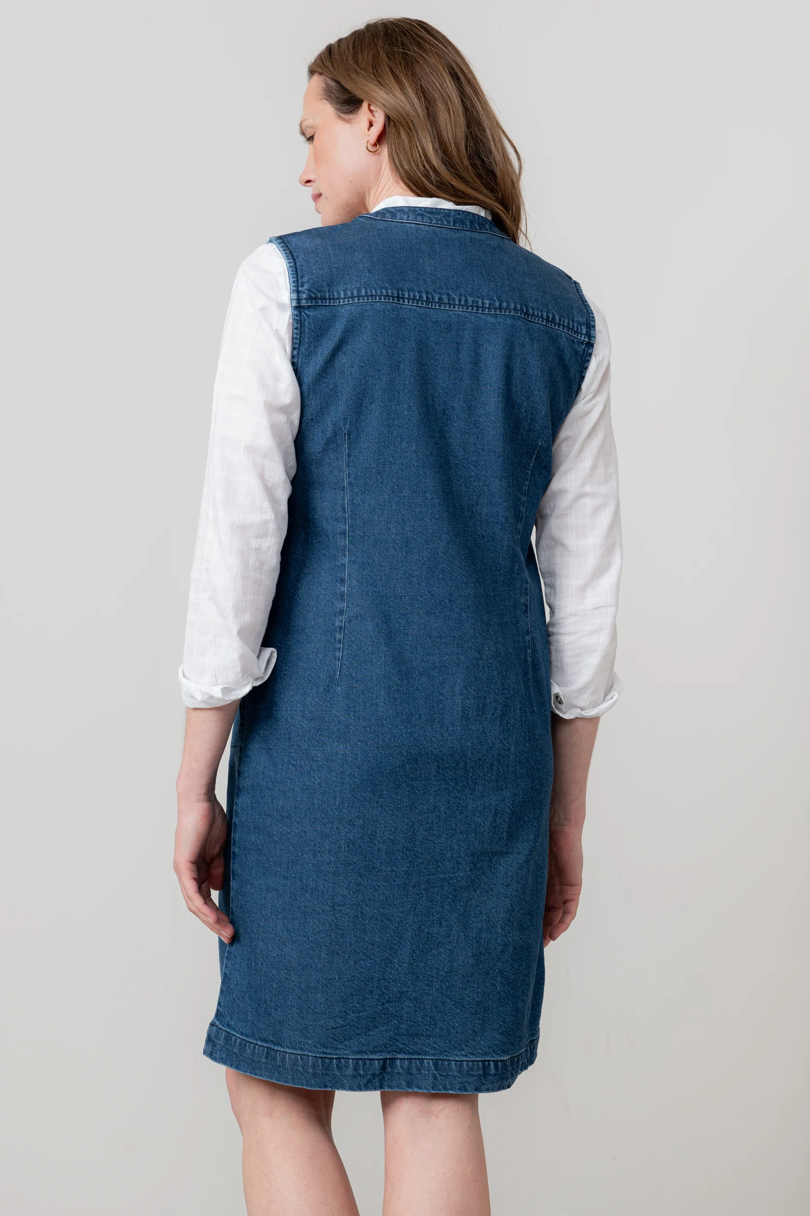 Belle Knee Length Denim Pinafore Dress Blue - Image 4