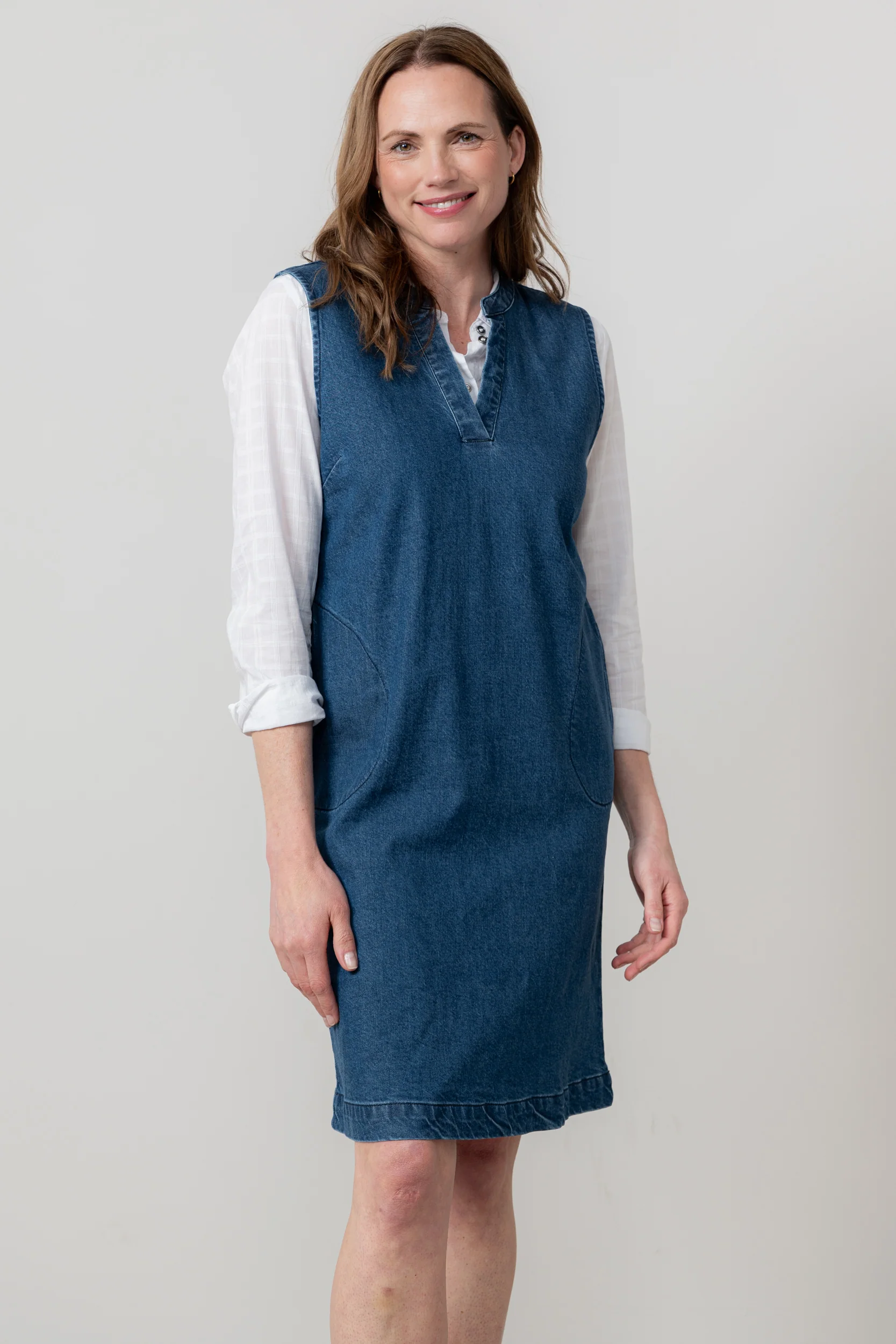 Belle Knee Length Denim Pinafore Dress Blue - Image 6